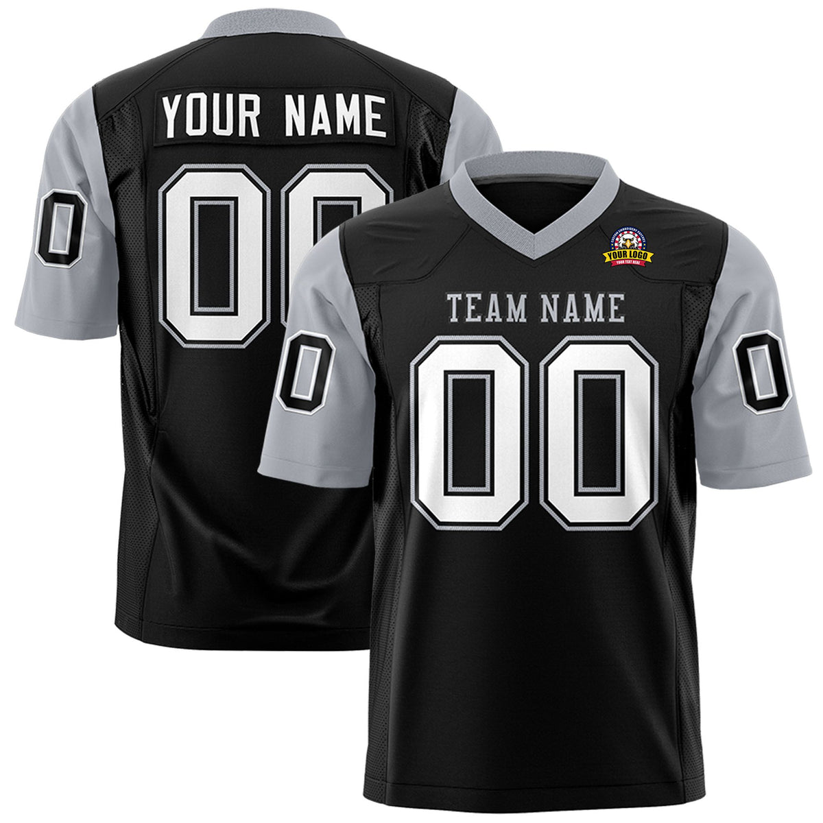 Custom Black Gray-White Mesh Authentic Football Jersey