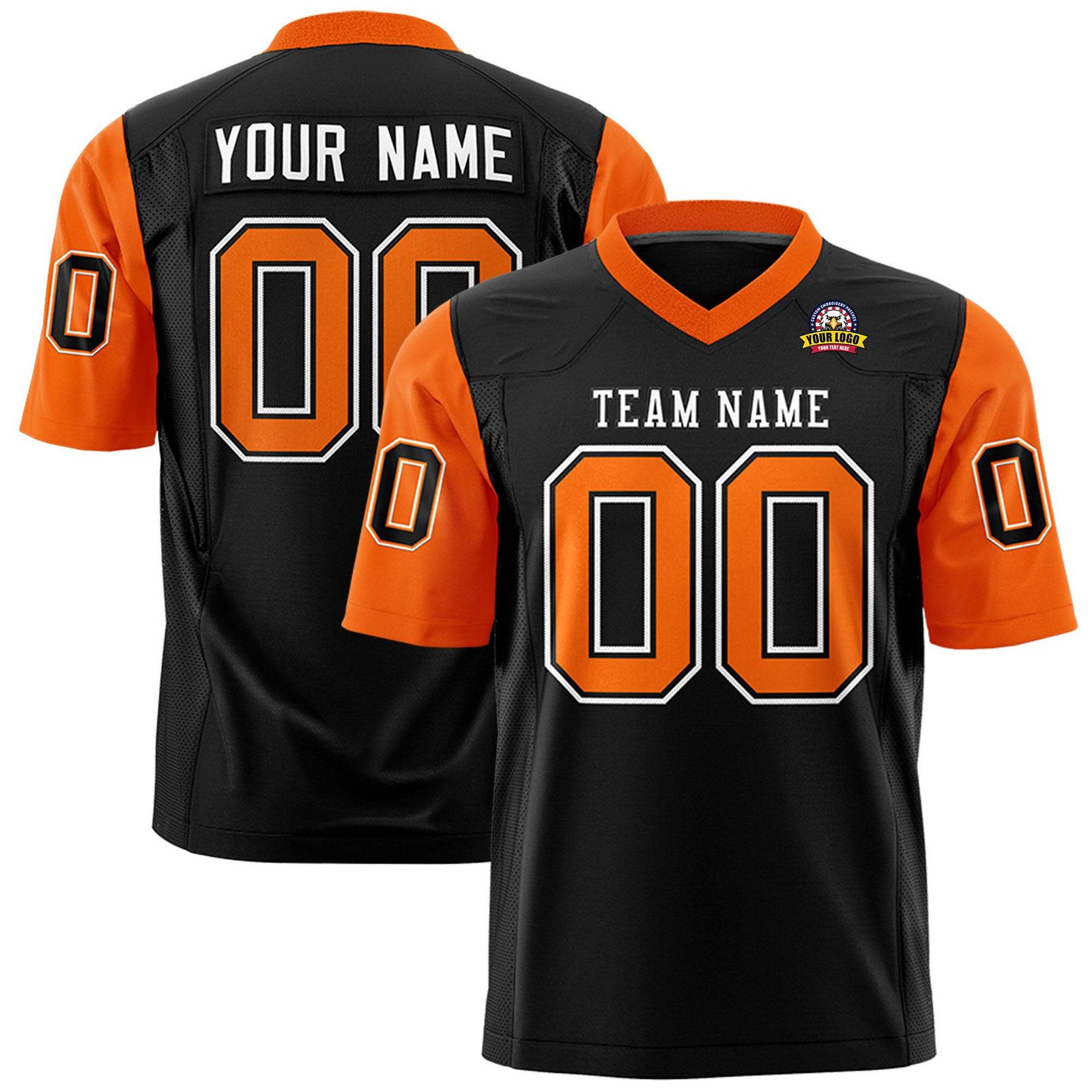 Custom Black Orange Mesh Authentic Football Jersey