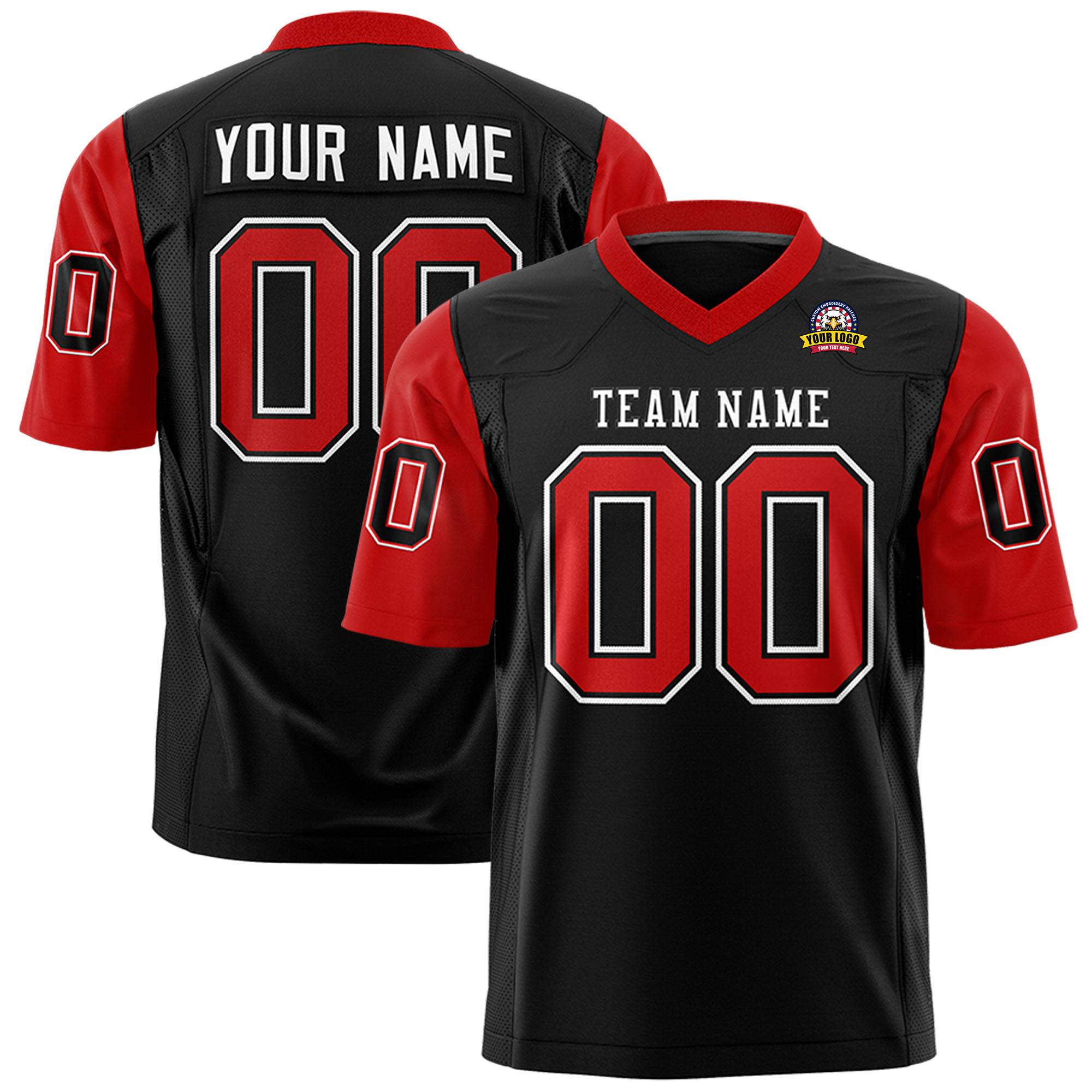 Custom Black Red Mesh Authentic Football Jersey