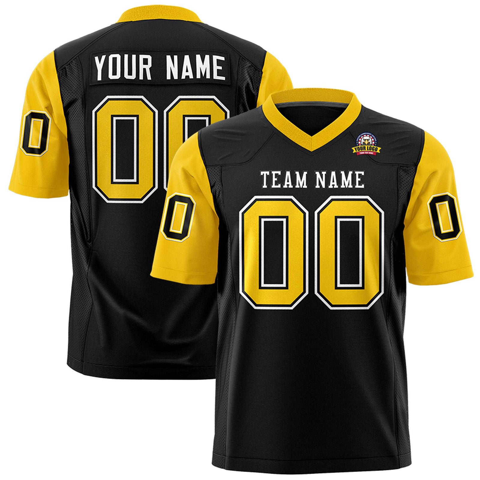 Custom Black Gold Mesh Authentic Football Jersey