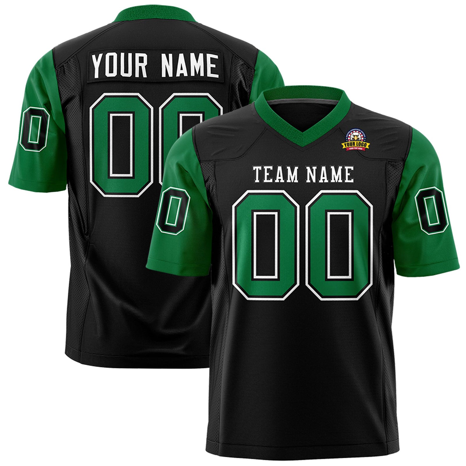 Custom Black-Kelly Green Mesh Authentic Football Jersey