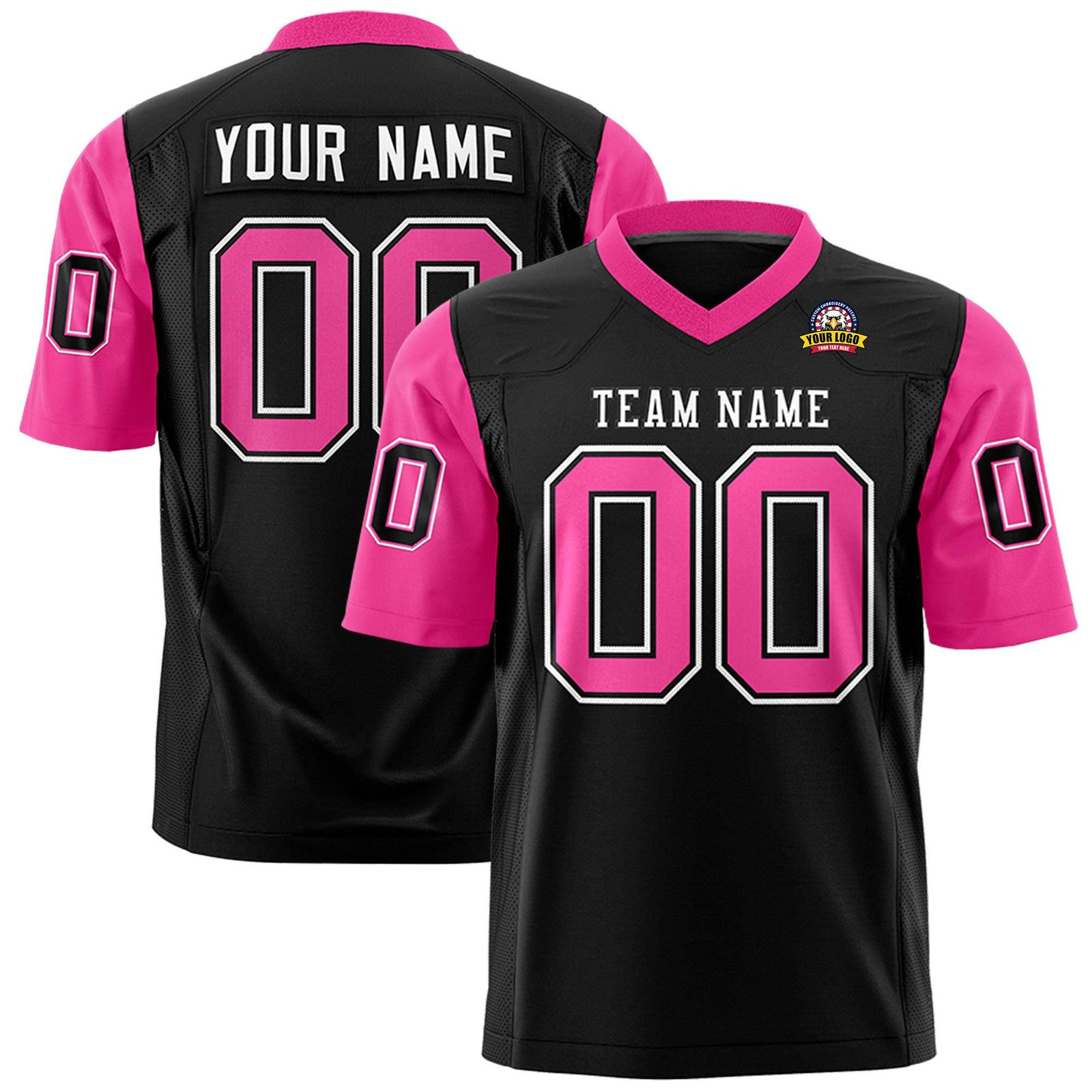 Custom Black Pink Mesh Authentic Football Jersey