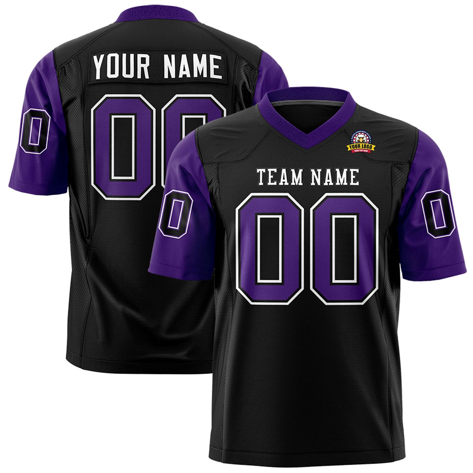 Custom Black Purple Mesh Authentic Football Jersey