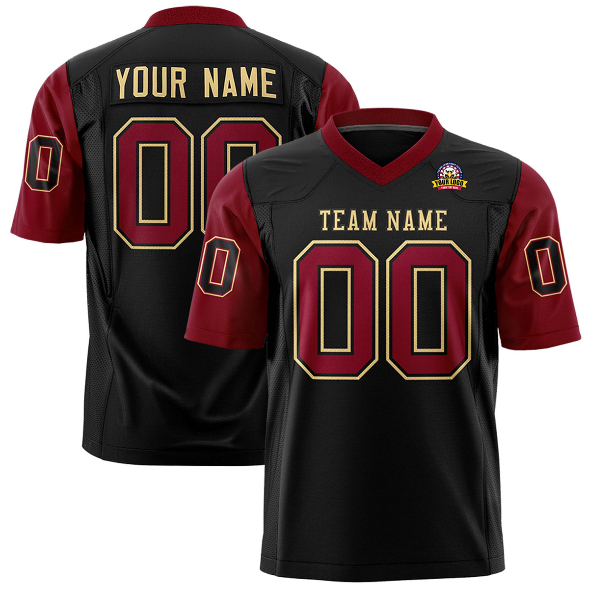 Custom Black Crimson Mesh Authentic Football Jersey