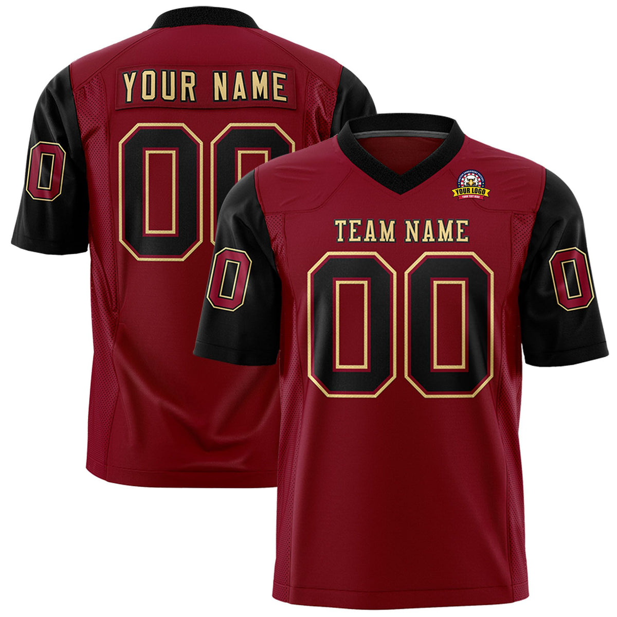 Custom Crimson Black Mesh Authentic Football Jersey