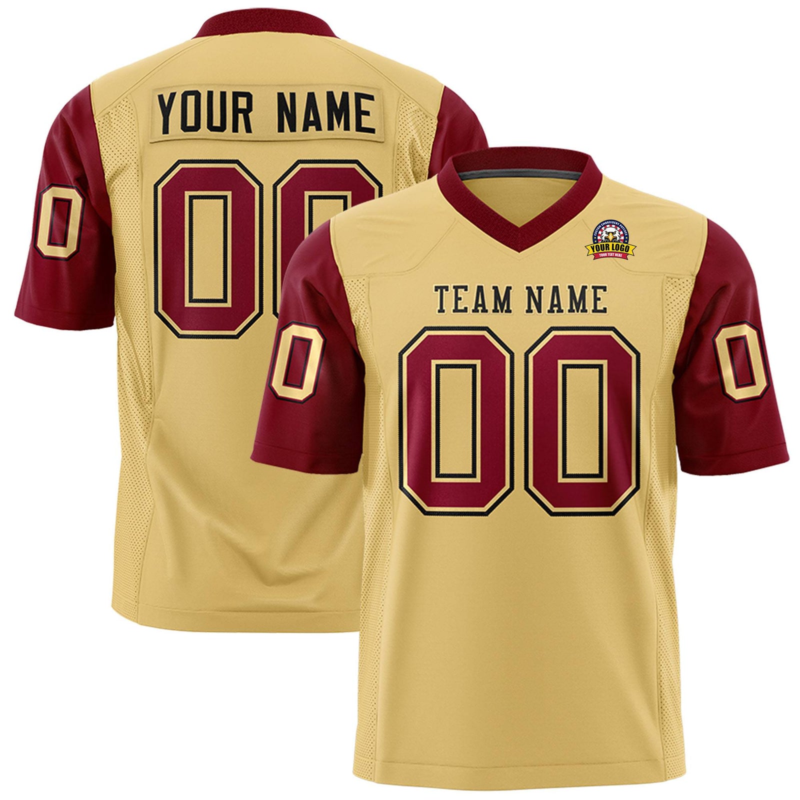 Custom Khaki Crimson Mesh Authentic Football Jersey