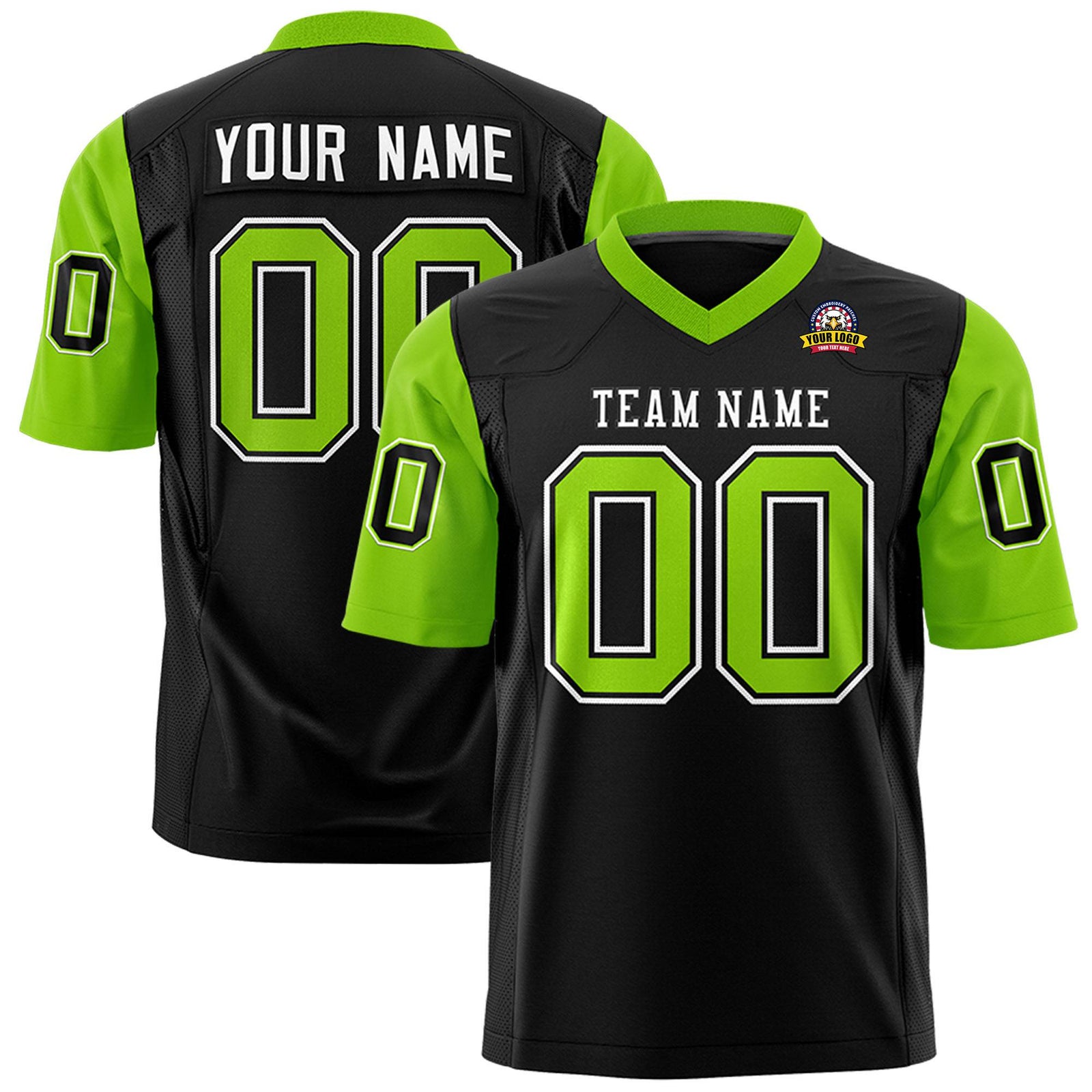Custom Black-Neon Green Mesh Authentic Football Jersey