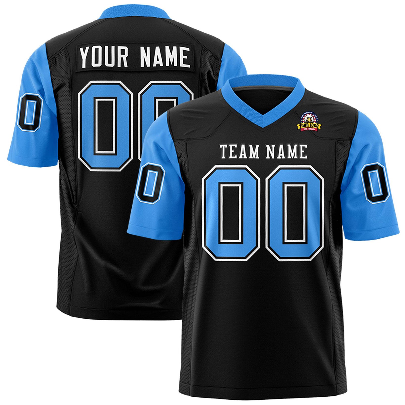 Custom Black-Powder Blue Mesh Authentic Football Jersey