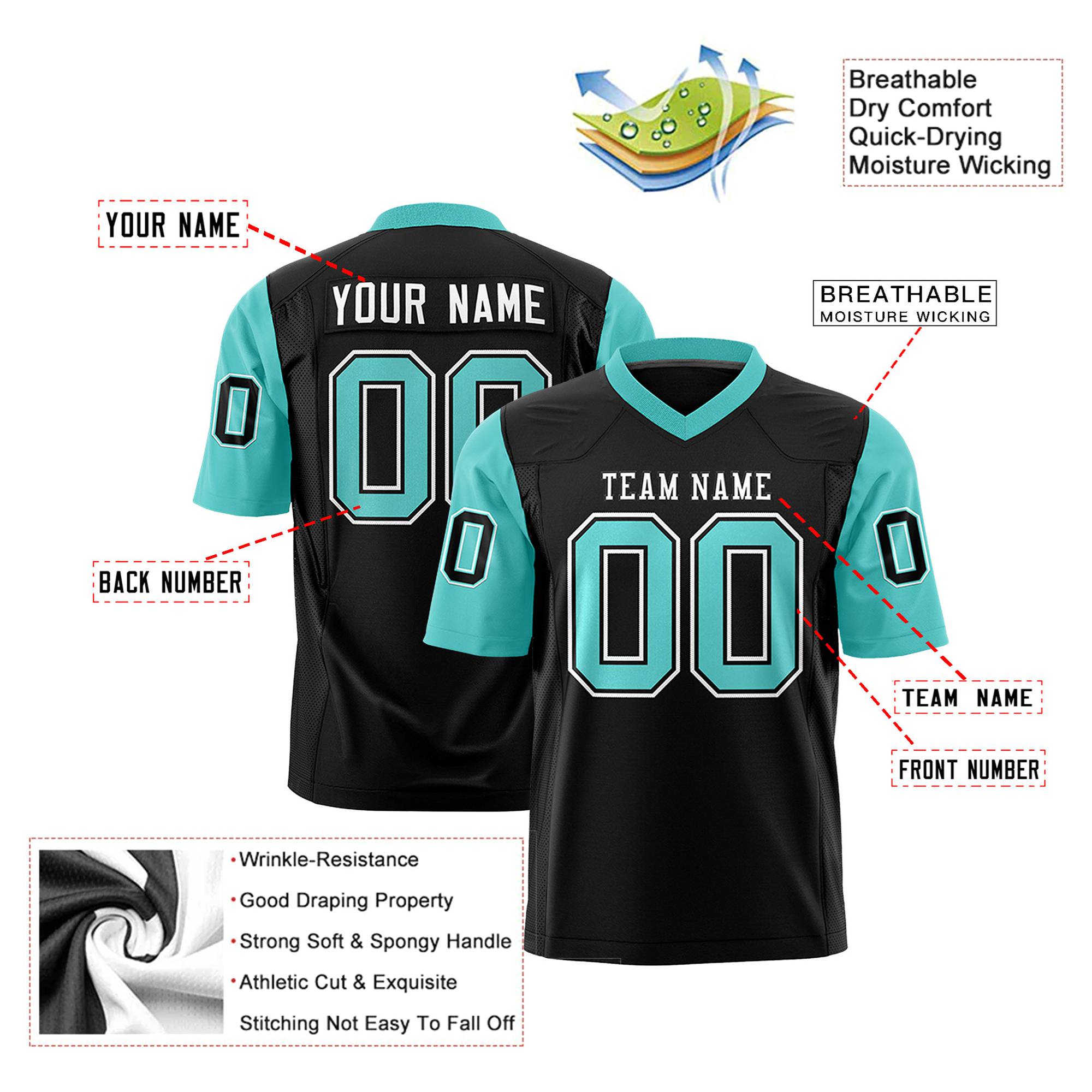 Custom Black Bright Green Mesh Authentic Football Jersey