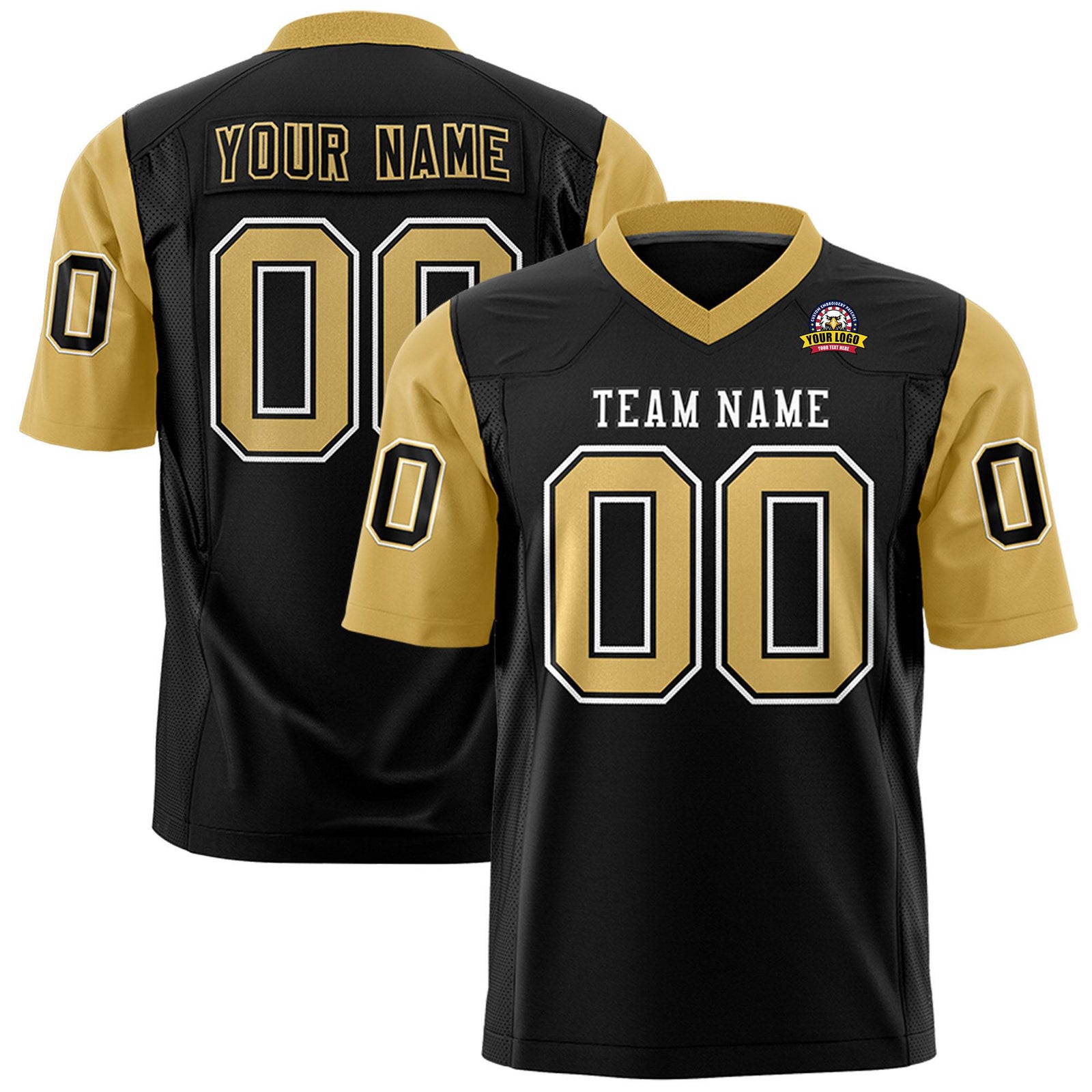 Custom Black Old Gold Mesh Authentic Football Jersey