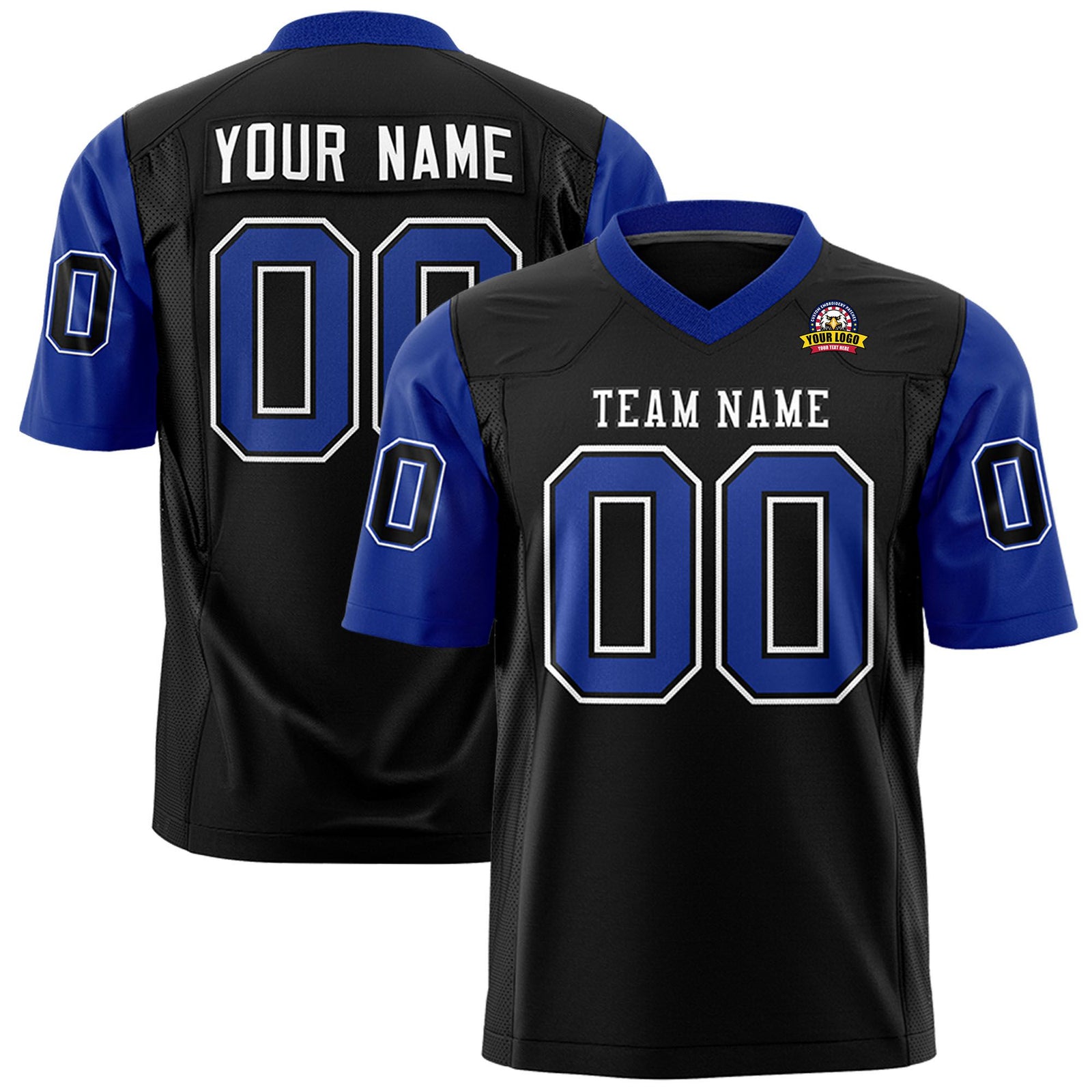 Custom Black-Royal Blue Mesh Authentic Football Jersey