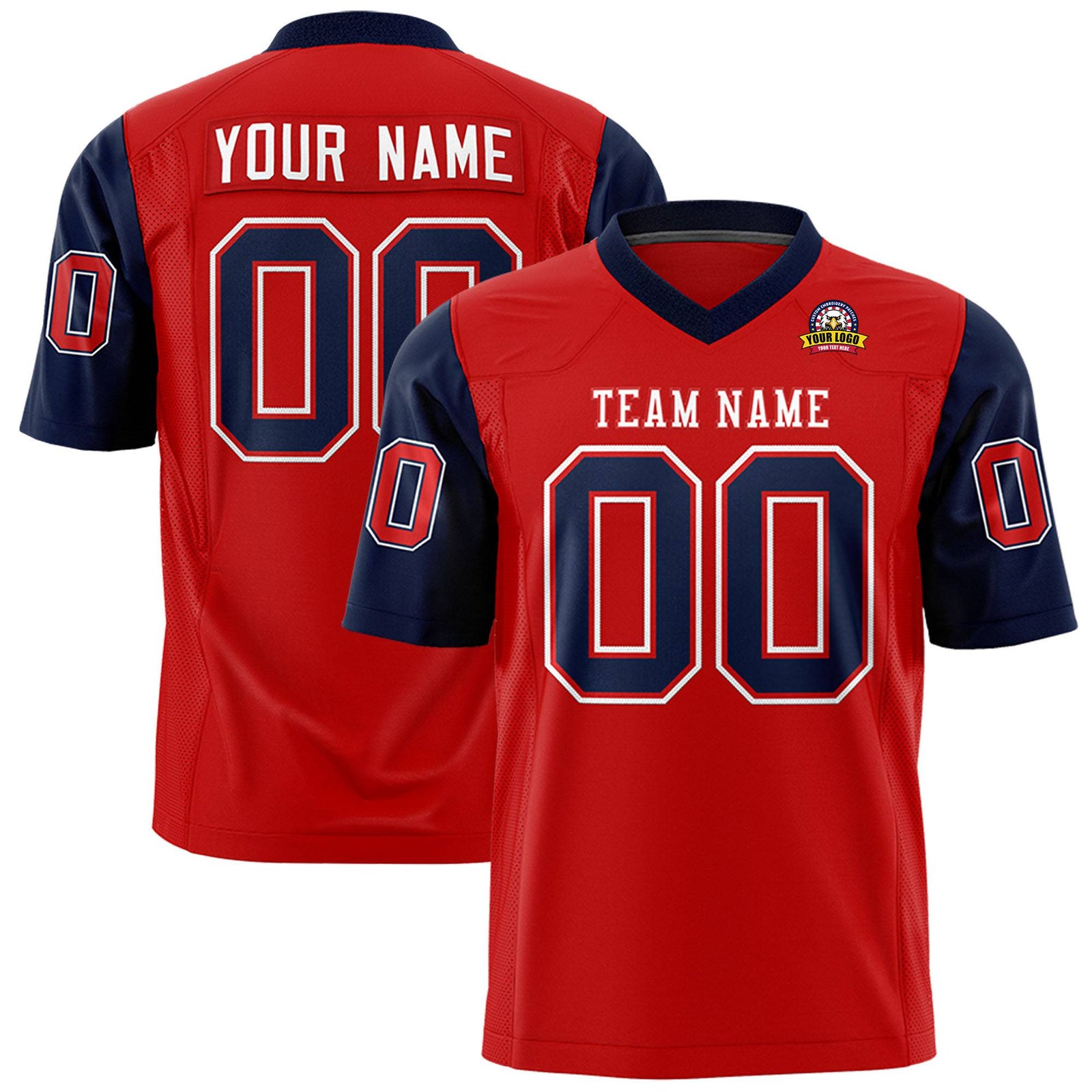 Custom Red Navy Mesh Authentic Football Jersey