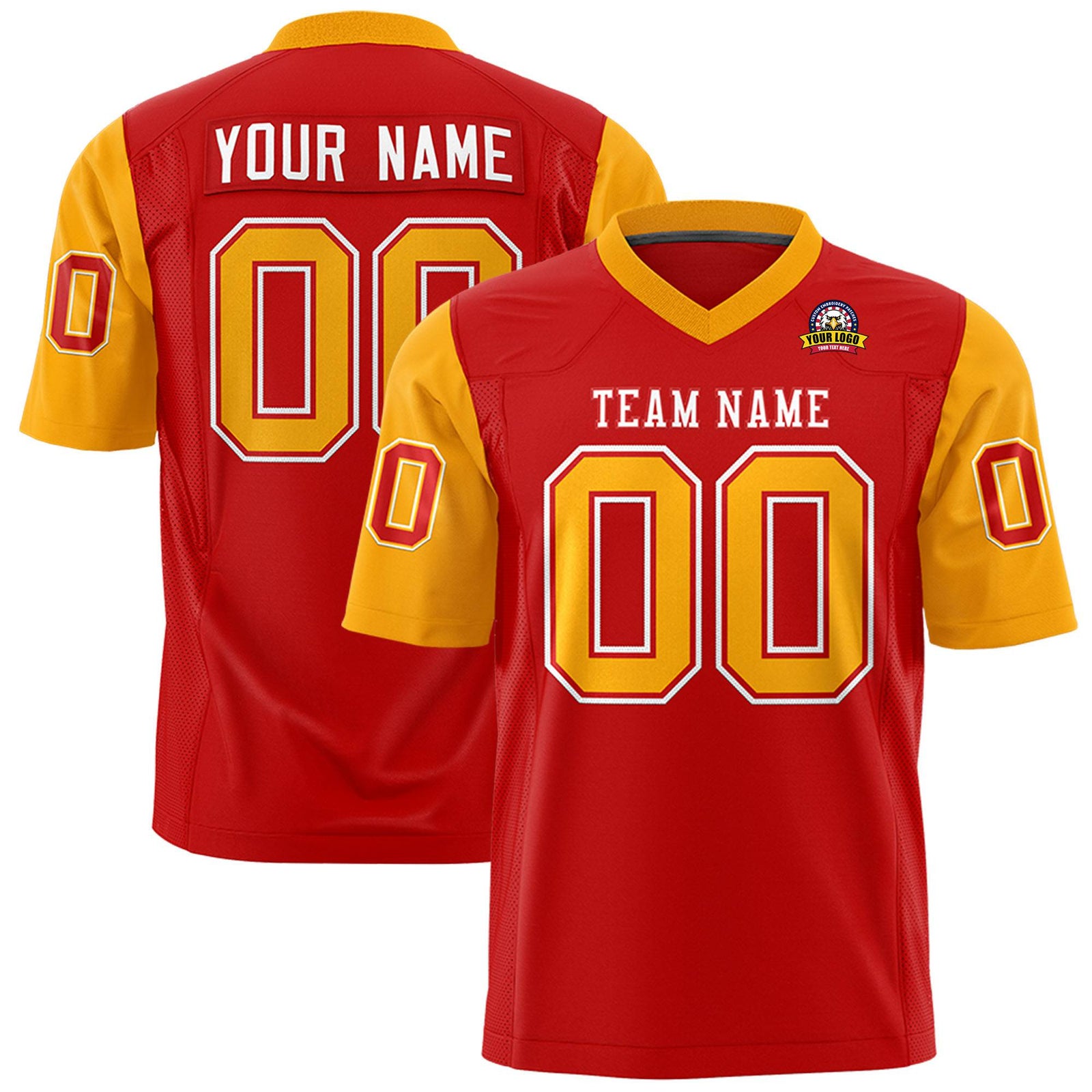 Custom Red Yellow Mesh Authentic Football Jersey