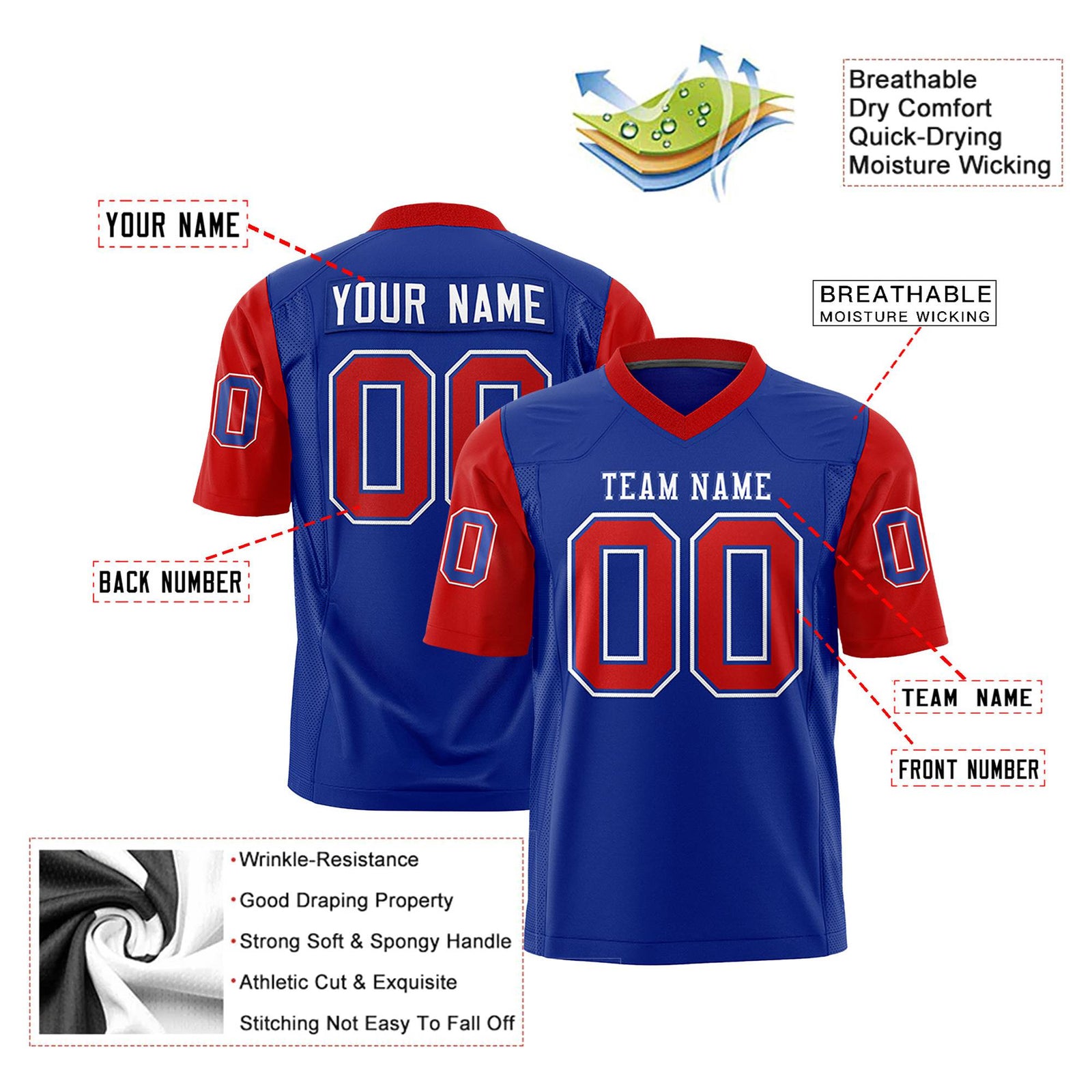 Custom Royal Blue-Red Mesh Authentic Football Jersey
