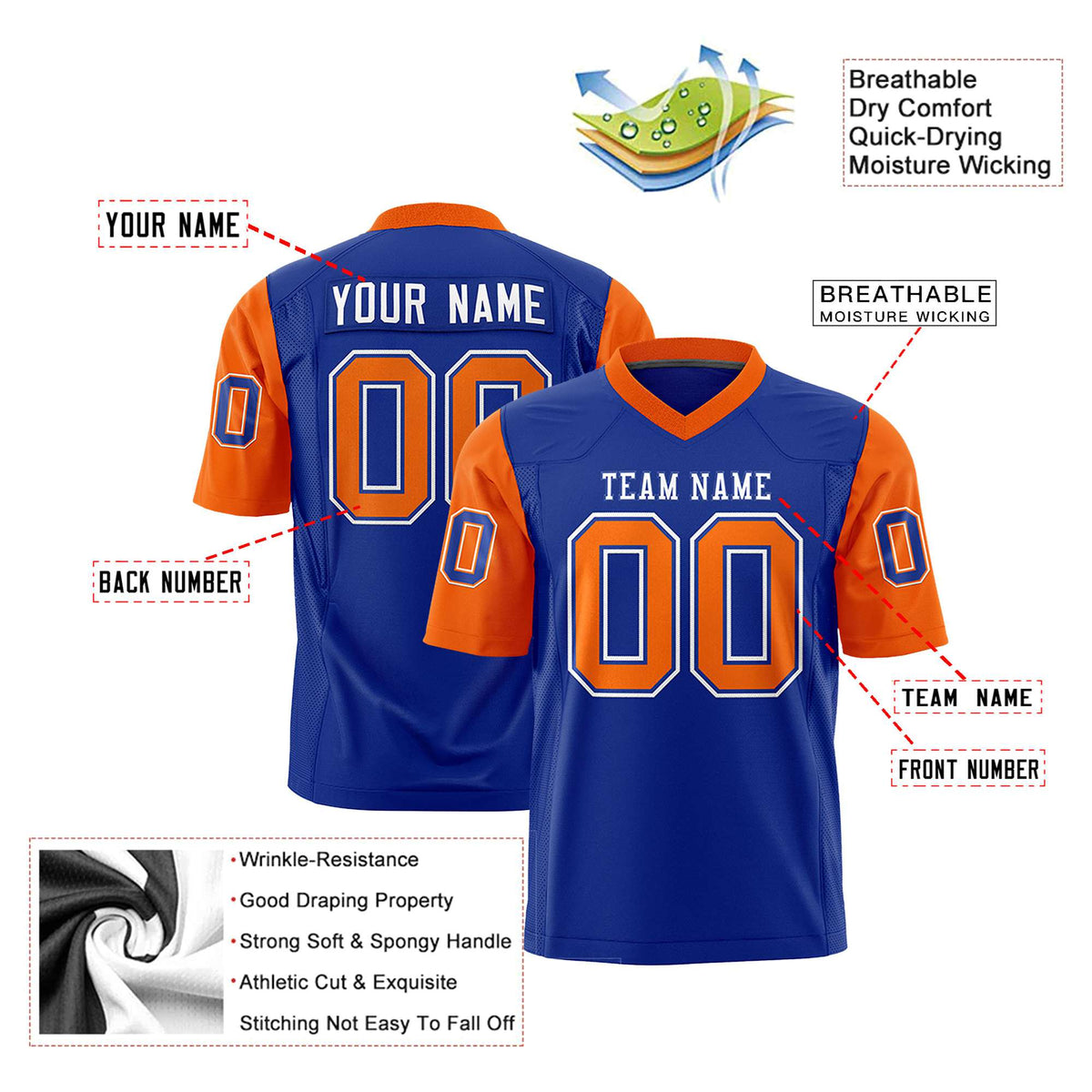Custom Royal Blue-Orange Mesh Authentic Football Jersey