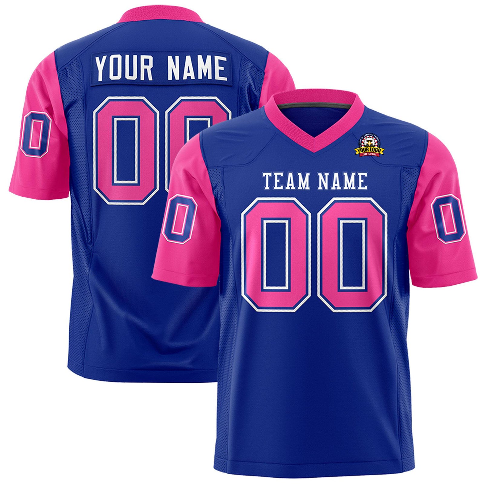 Custom Royal Blue-Pink Mesh Authentic Football Jersey