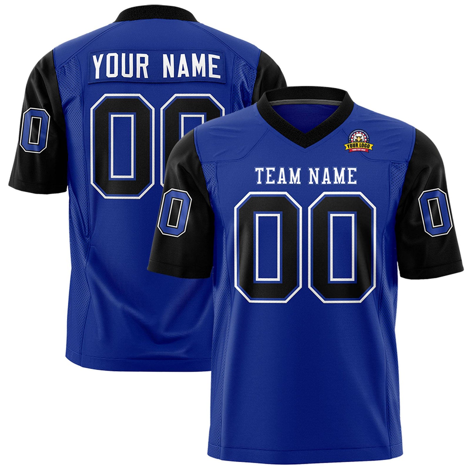 Custom Royal Blue-Black Mesh Authentic Football Jersey