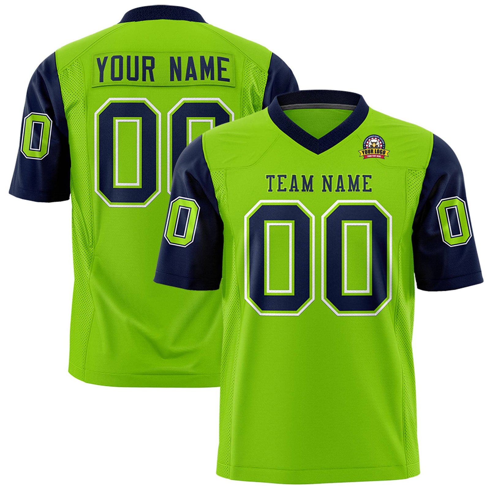 Custom Neon Green-Navy Mesh Authentic Football Jersey