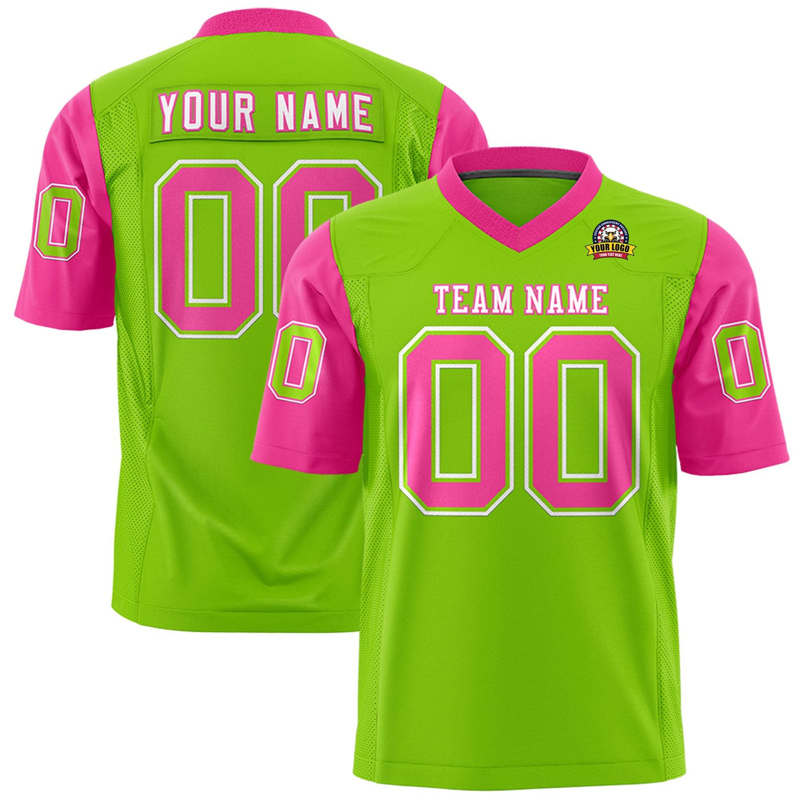 Custom Neon Green-Pink Mesh Authentic Football Jersey