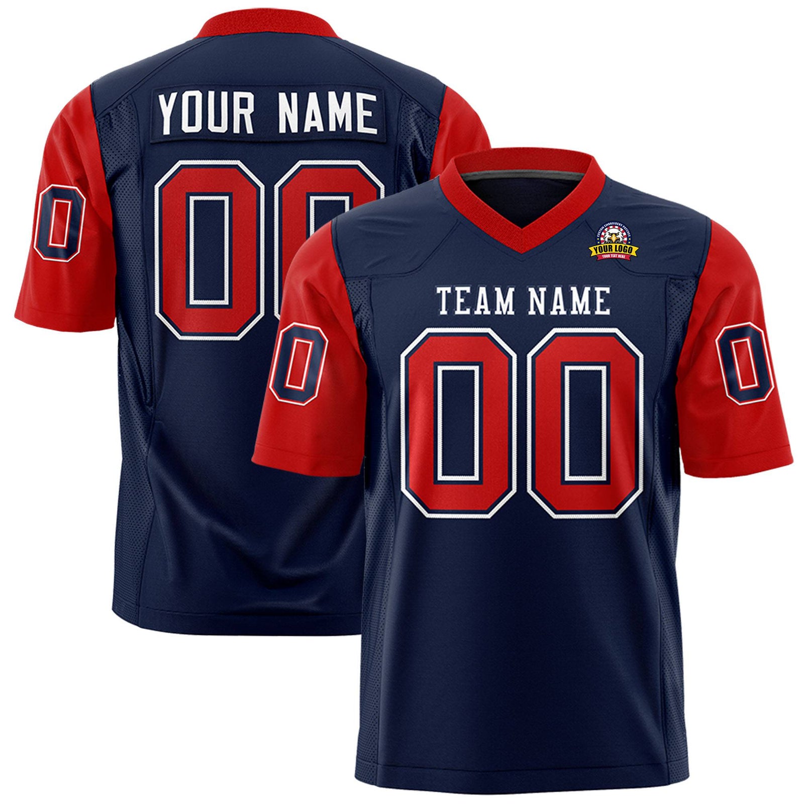 Custom Navy Red Mesh Authentic Football Jersey