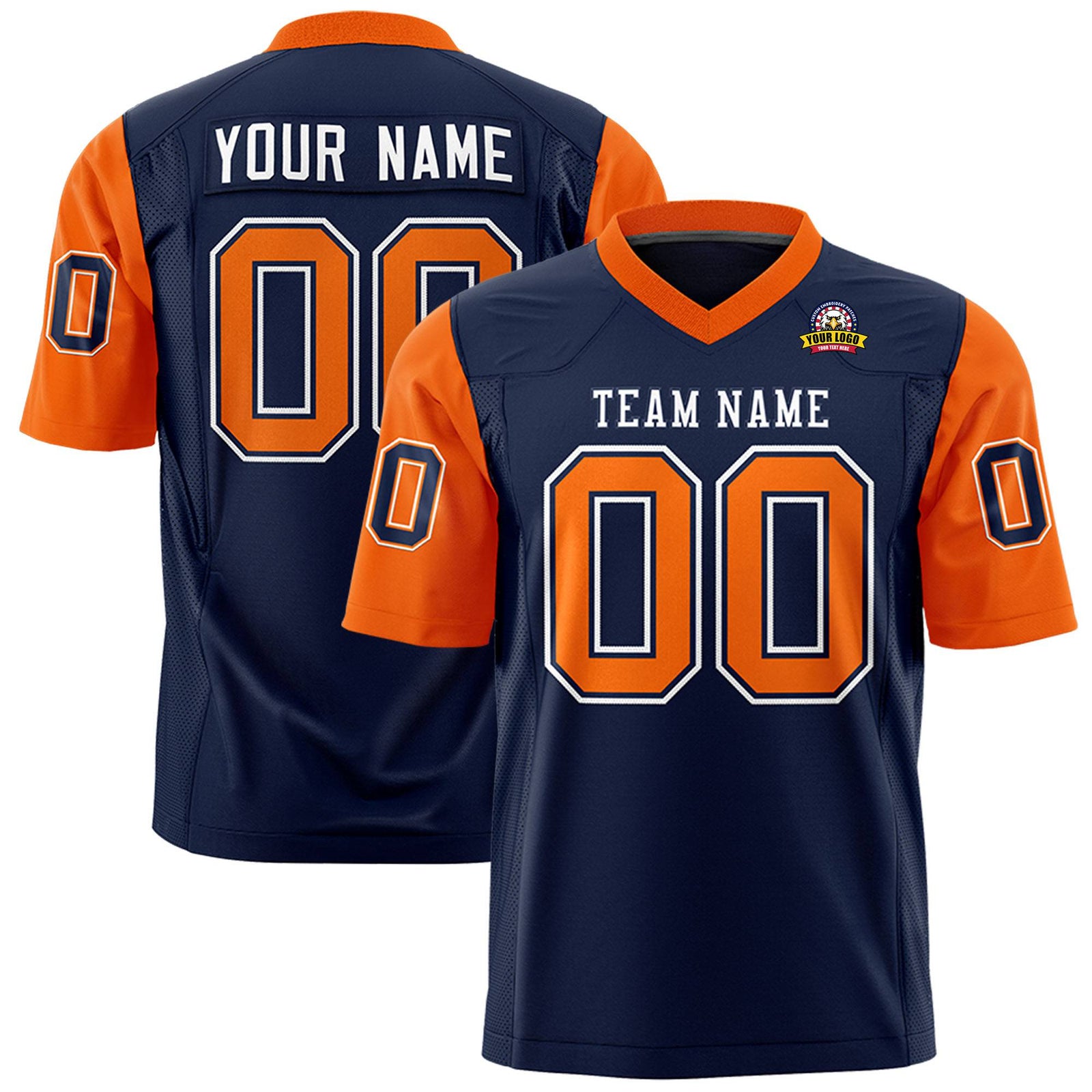 Custom Navy Orange Mesh Authentic Football Jersey