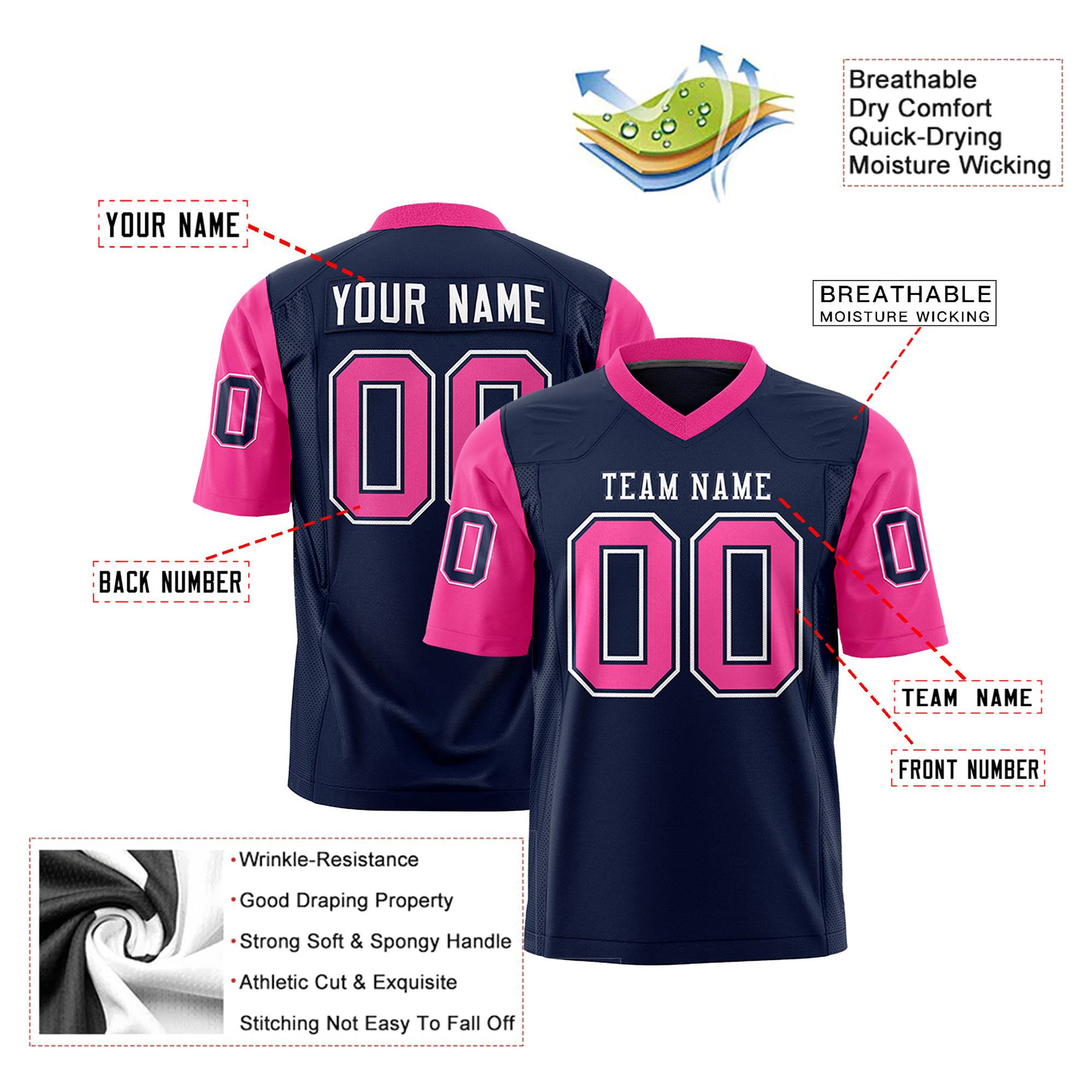 Custom Navy Pink Mesh Authentic Football Jersey