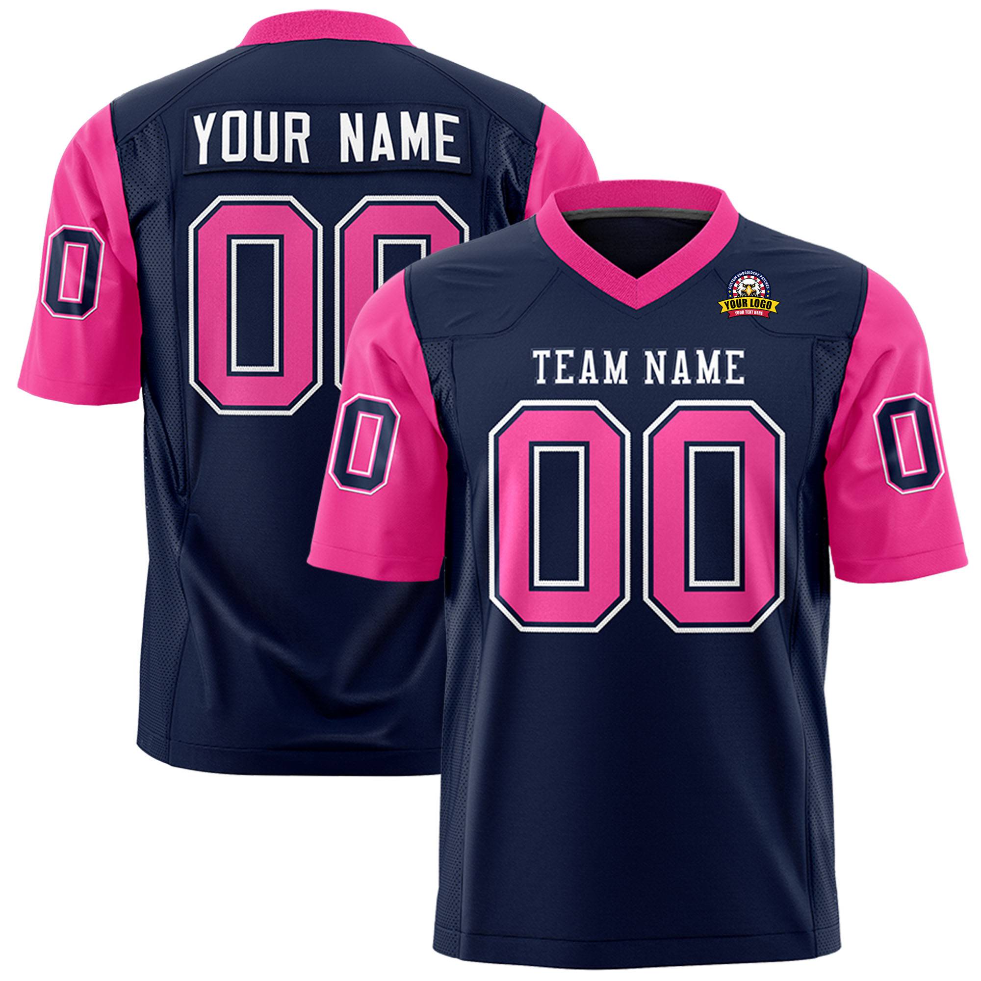 Custom Navy Pink Mesh Authentic Football Jersey