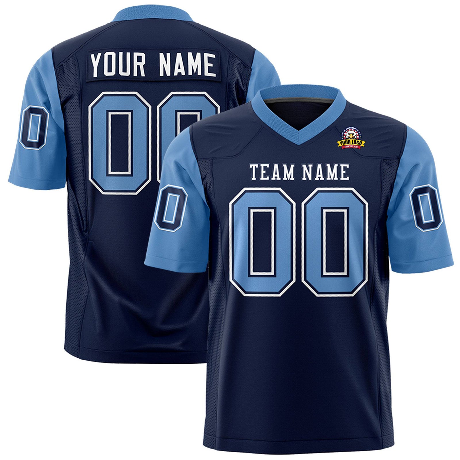 Custom Navy-Light Blue Mesh Authentic Football Jersey