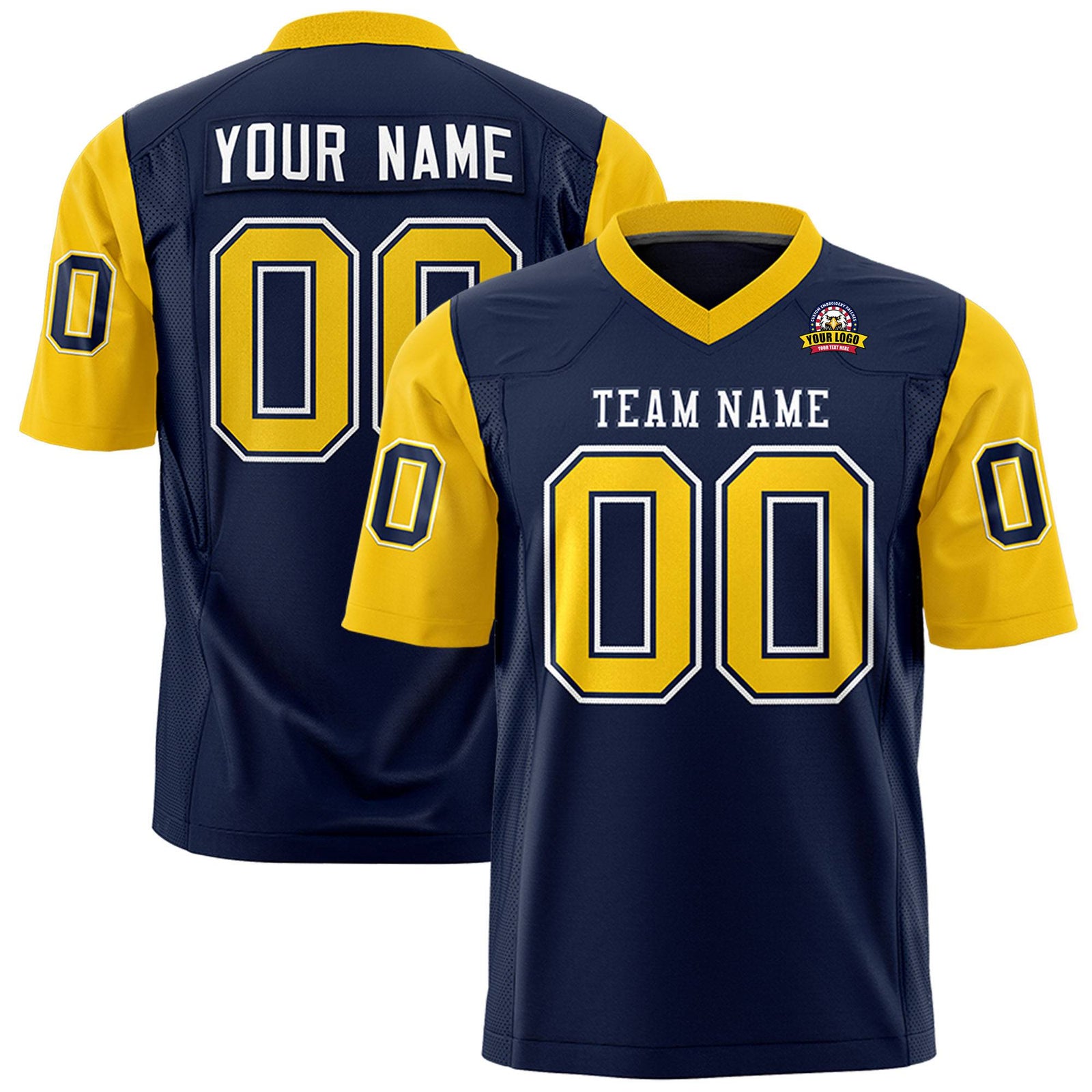 Custom Navy Gold Mesh Authentic Football Jersey
