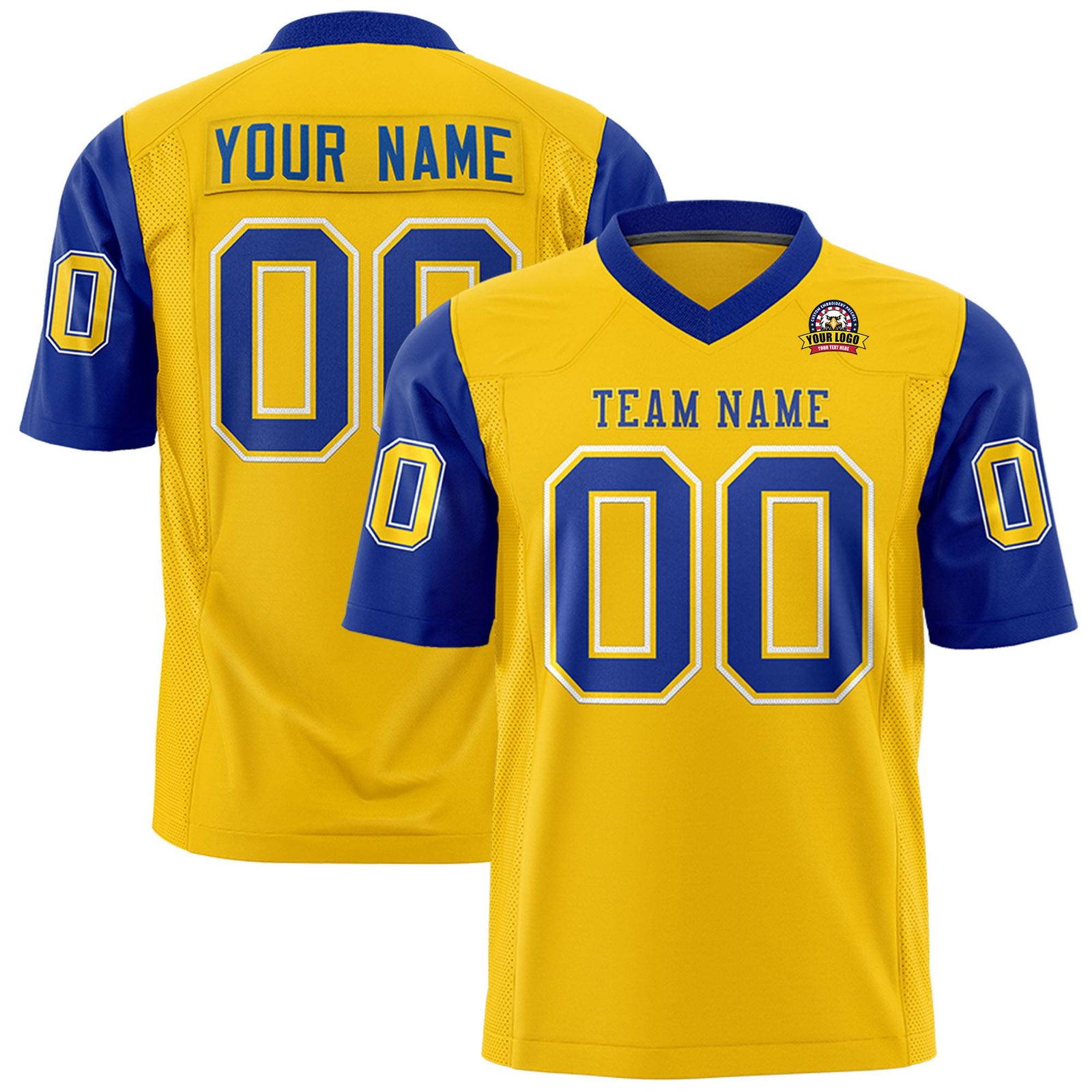 Custom Gold Royal-Blue Mesh Authentic Football Jersey