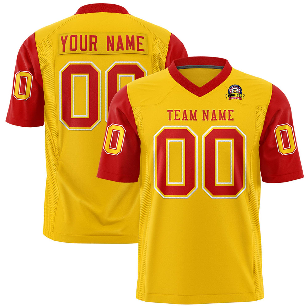 Custom Gold Red Mesh Authentic Football Jersey