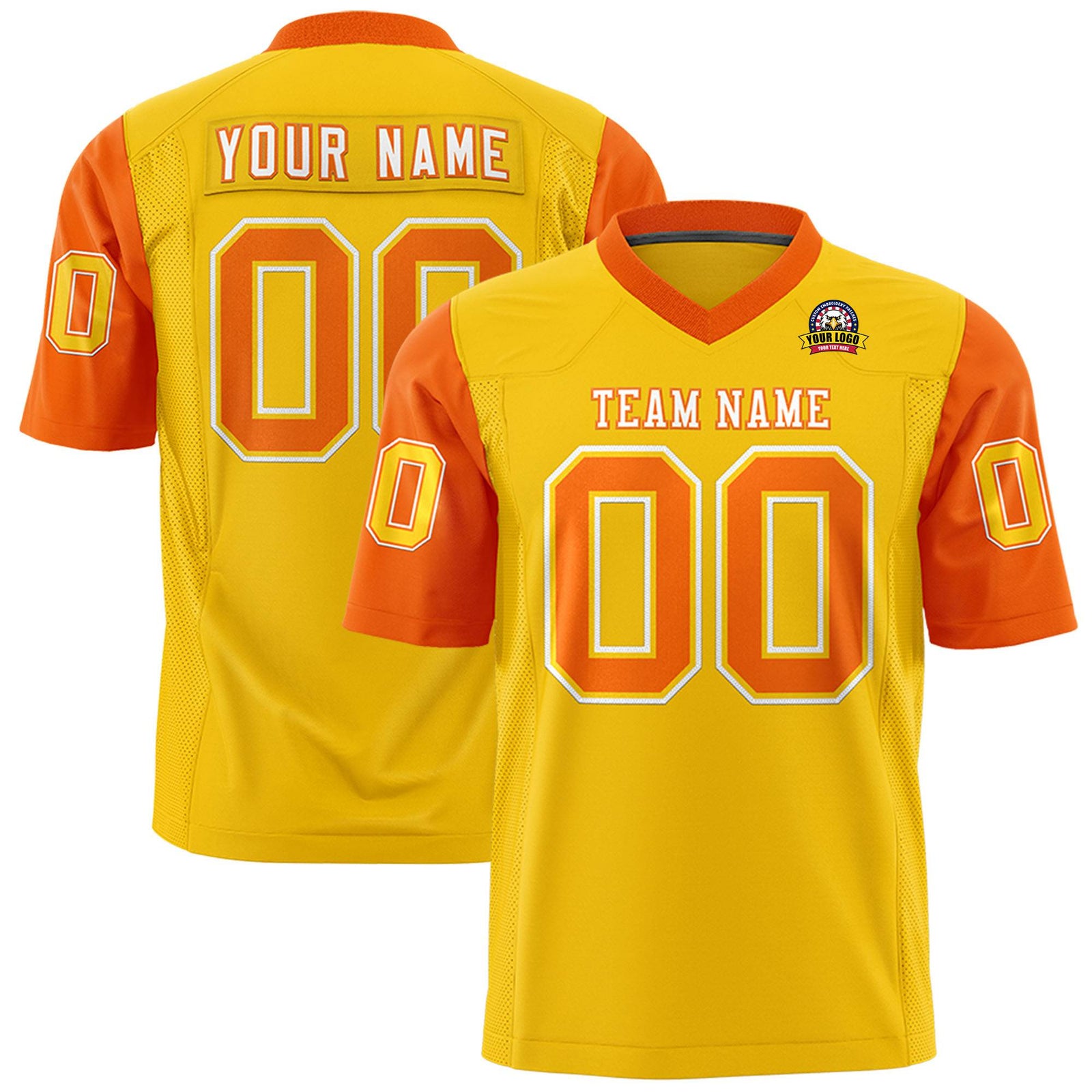 Custom Gold Orange Mesh Authentic Football Jersey