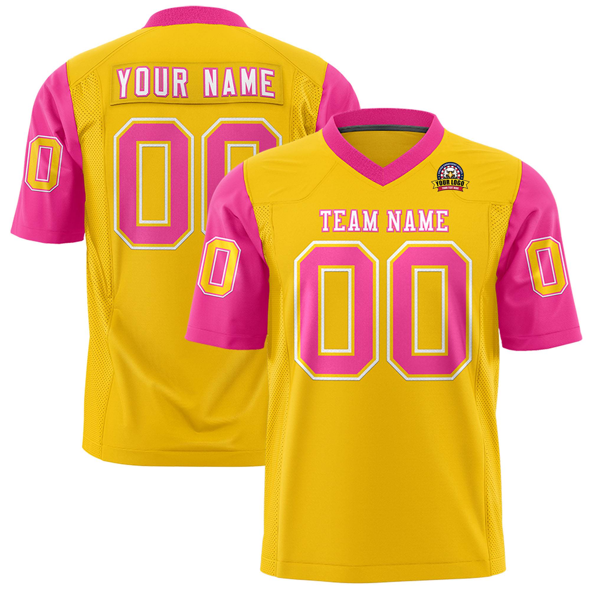 Custom Gold Pink Mesh Authentic Football Jersey