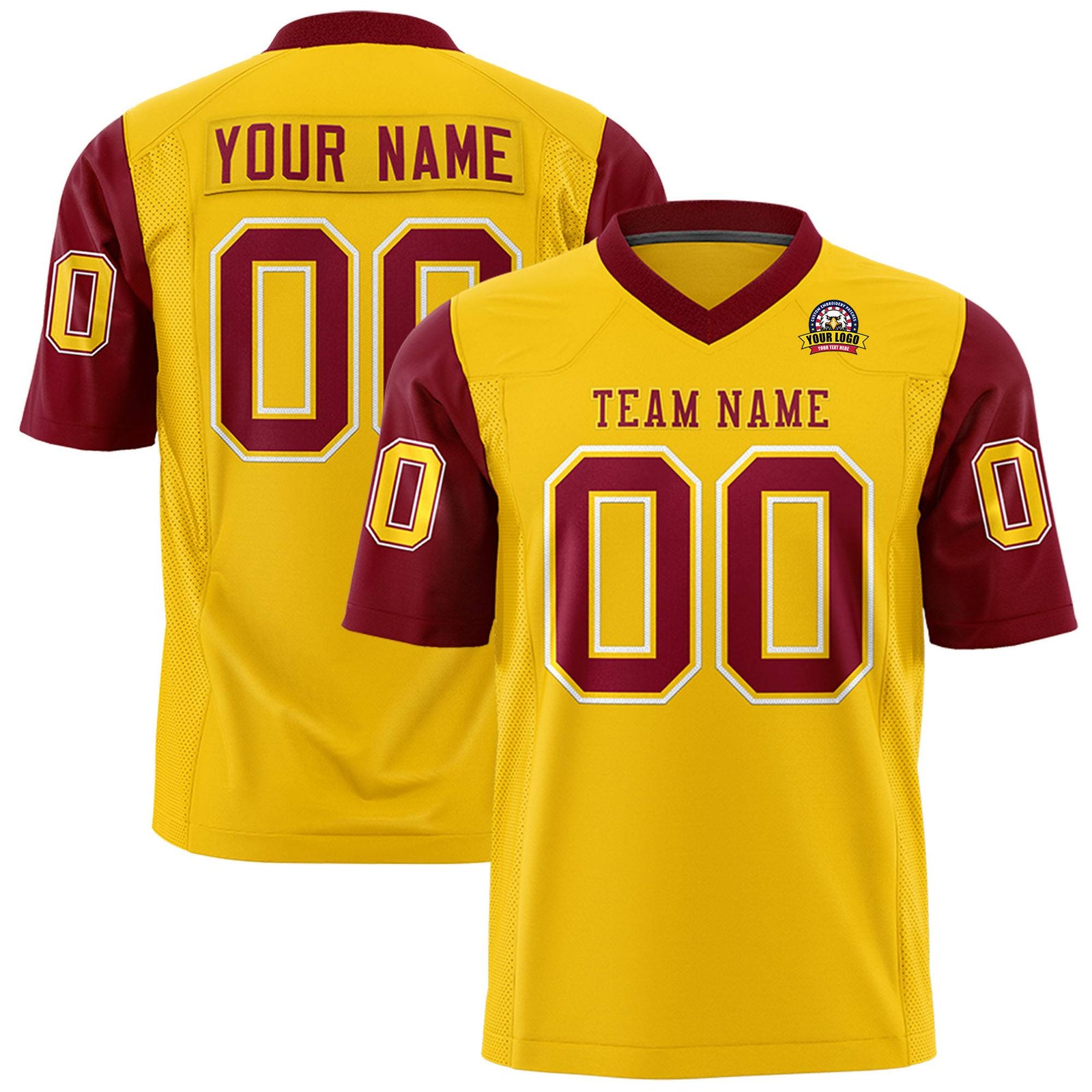 Custom Gold Crimson Mesh Authentic Football Jersey