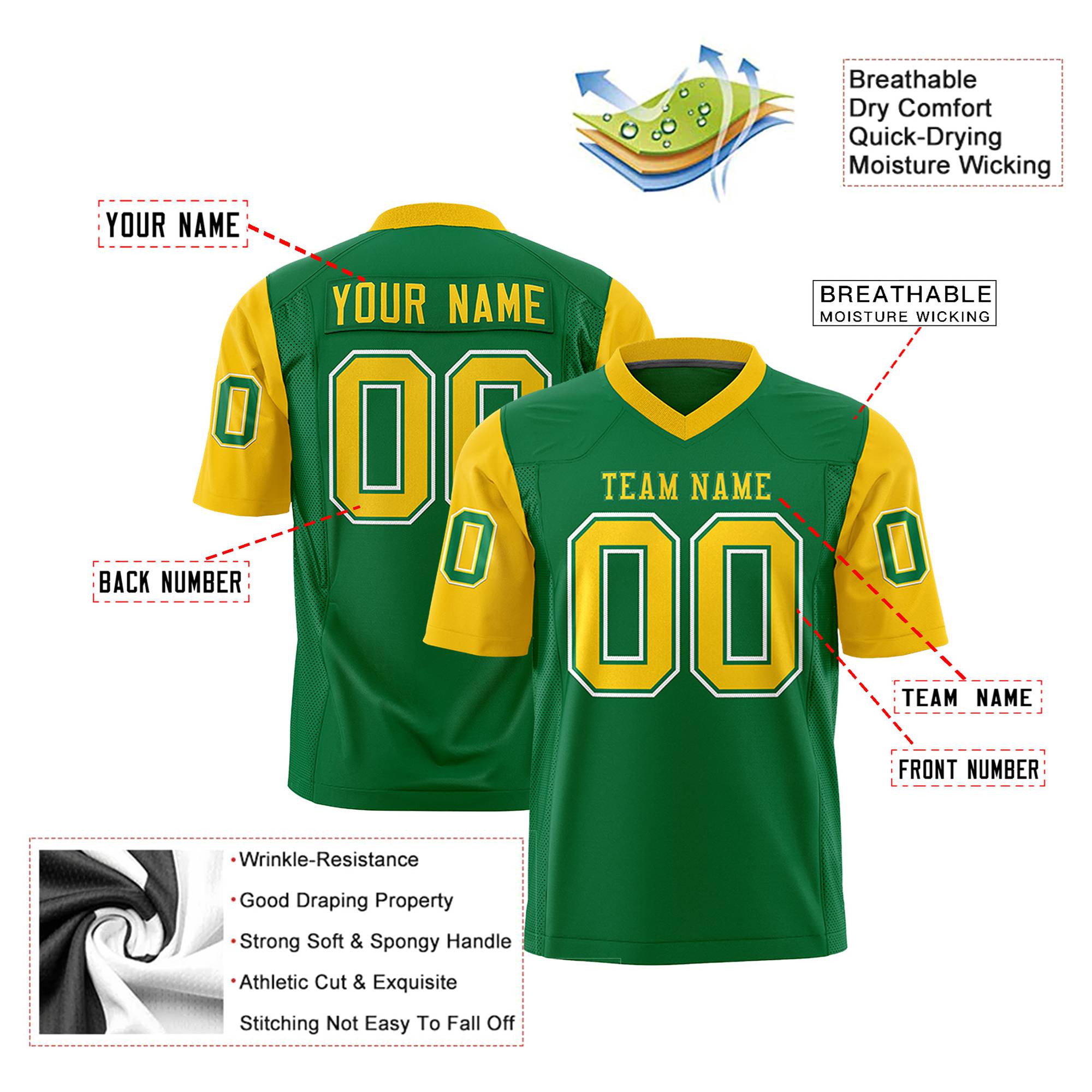 Custom Kelly Green-Gold Mesh Authentic Football Jersey