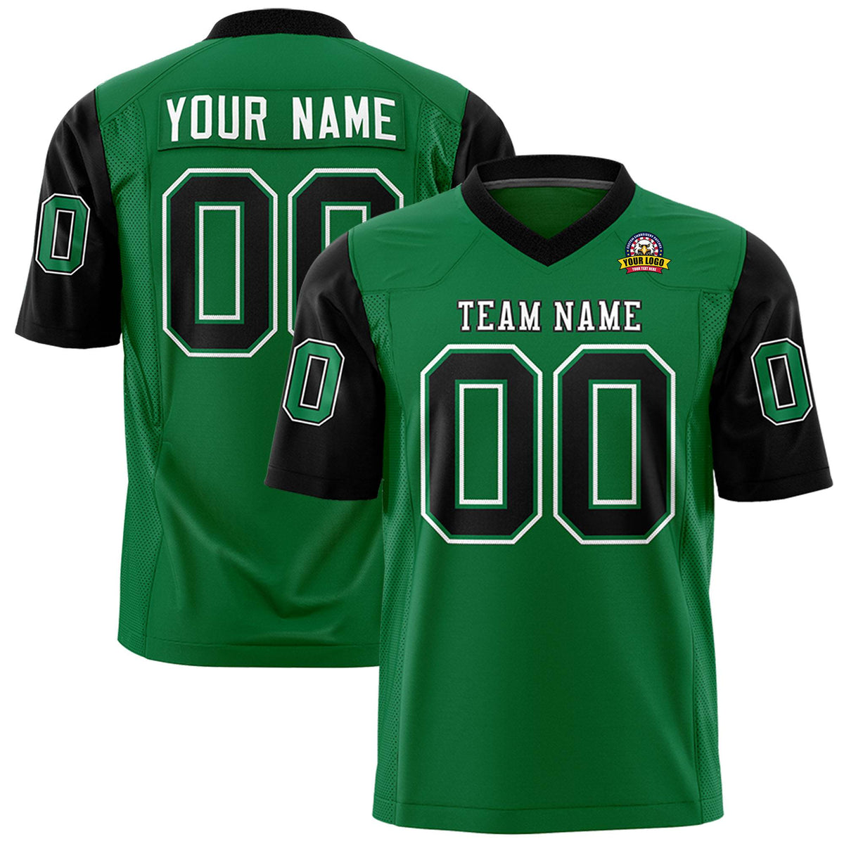 Custom Kelly Green Black Mesh Authentic Football Jersey