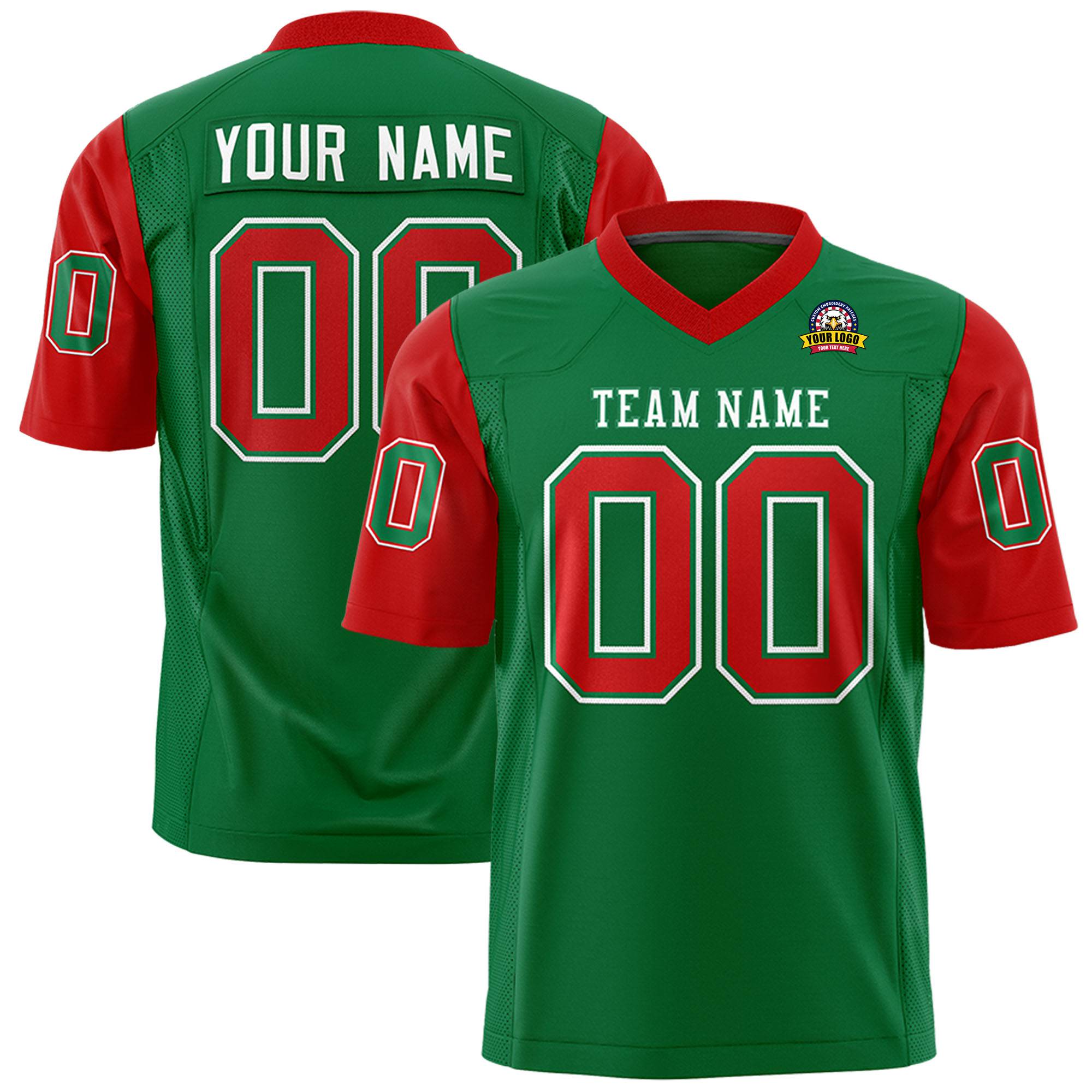 Custom Kelly Green-Red Mesh Authentic Football Jersey