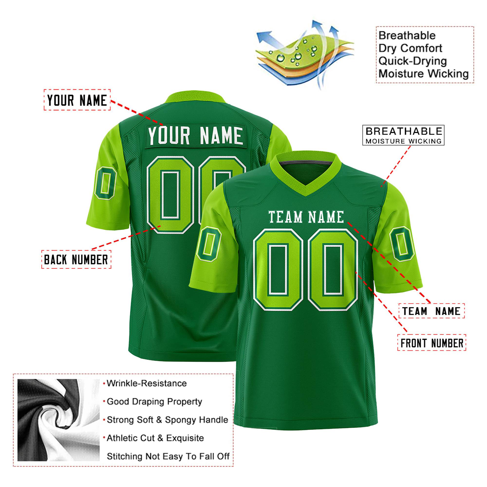 Custom Kelly Green-Neon Green Mesh Authentic Football Jersey