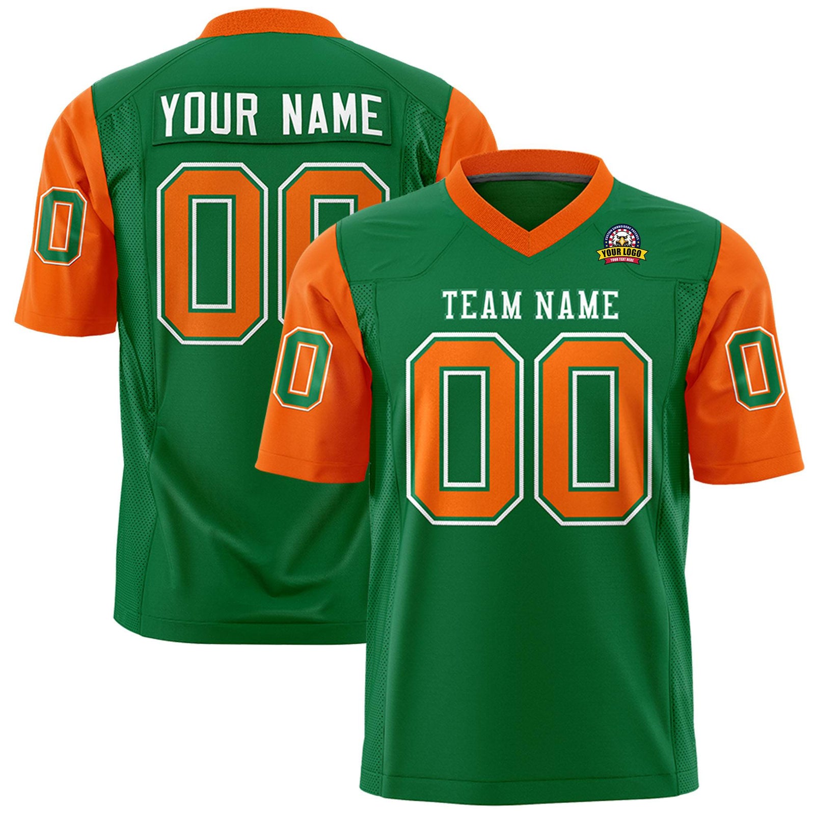 Custom Kelly Green-Orange Mesh Authentic Football Jersey