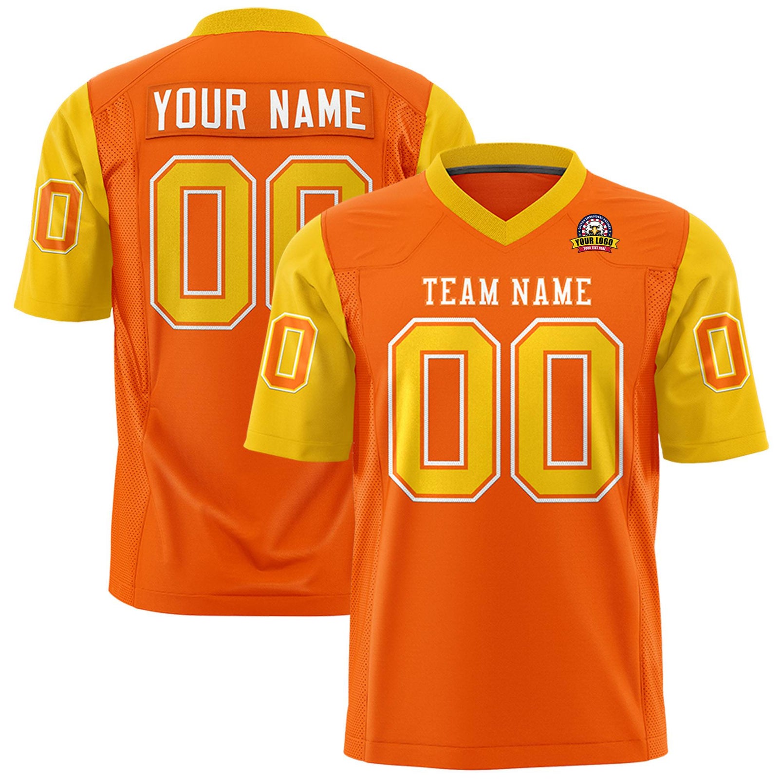 Custom Orange Gold Mesh Authentic Football Jersey
