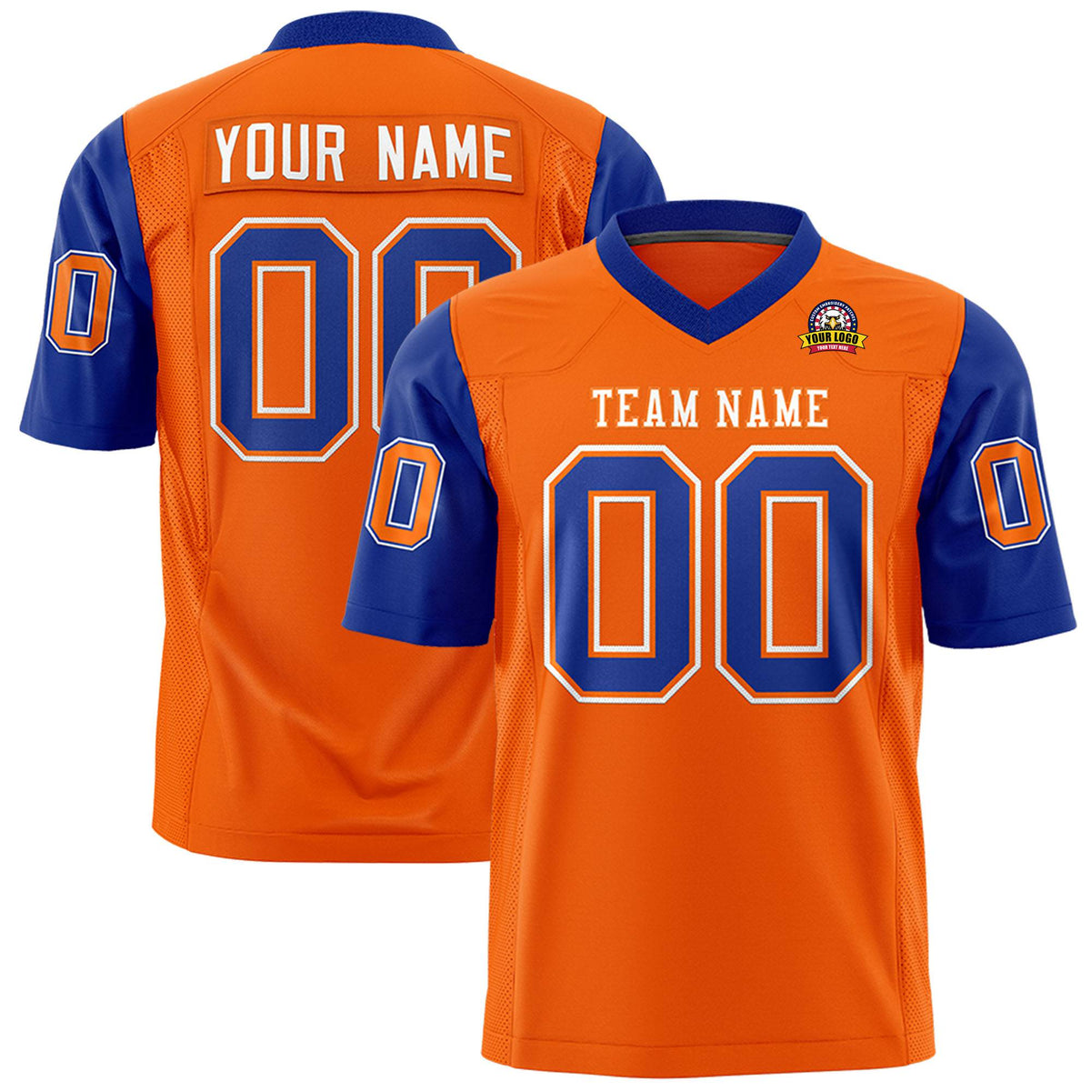 Custom Orange-Royal Blue Mesh Authentic Football Jersey