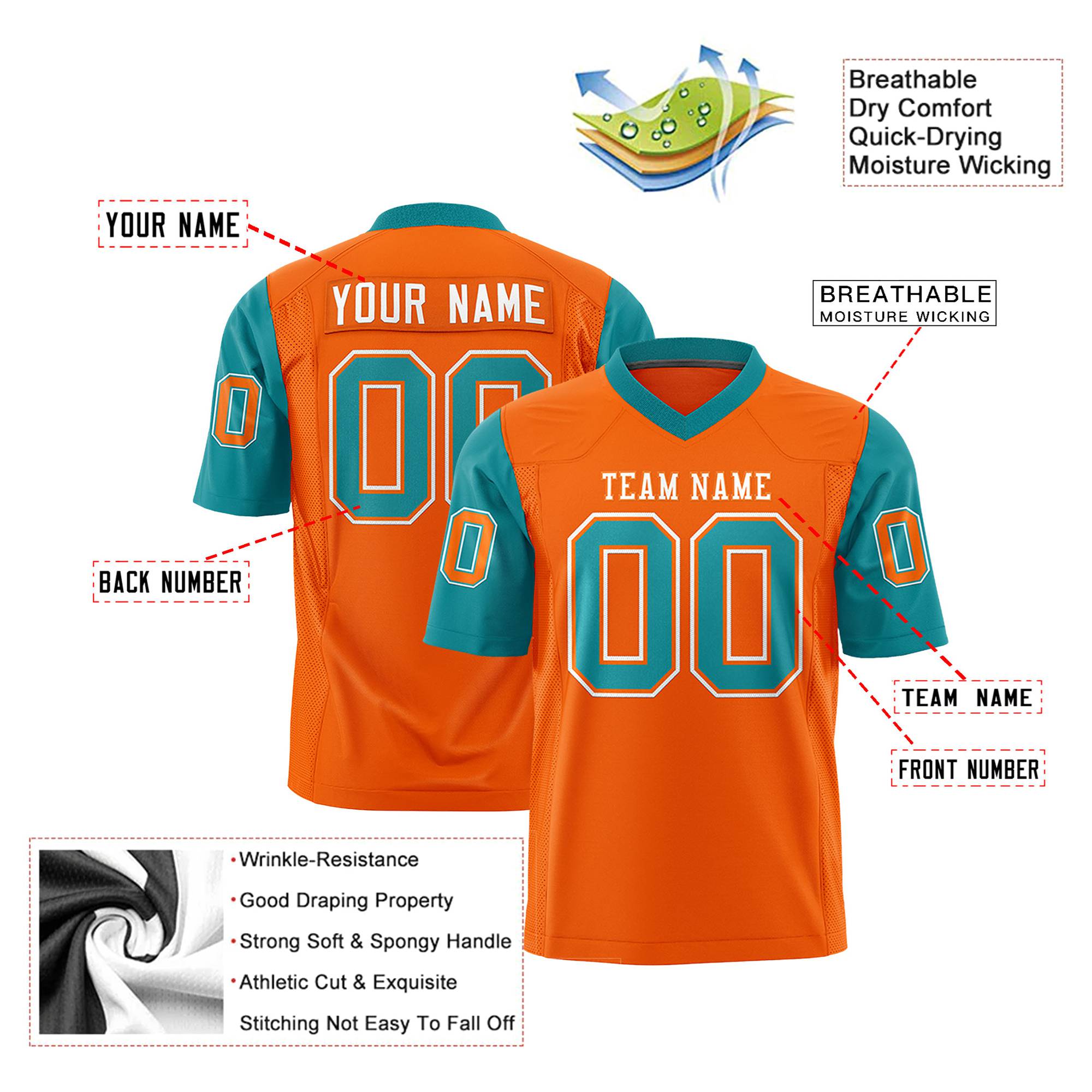 Custom Orange Aqua Mesh Authentic Football Jersey