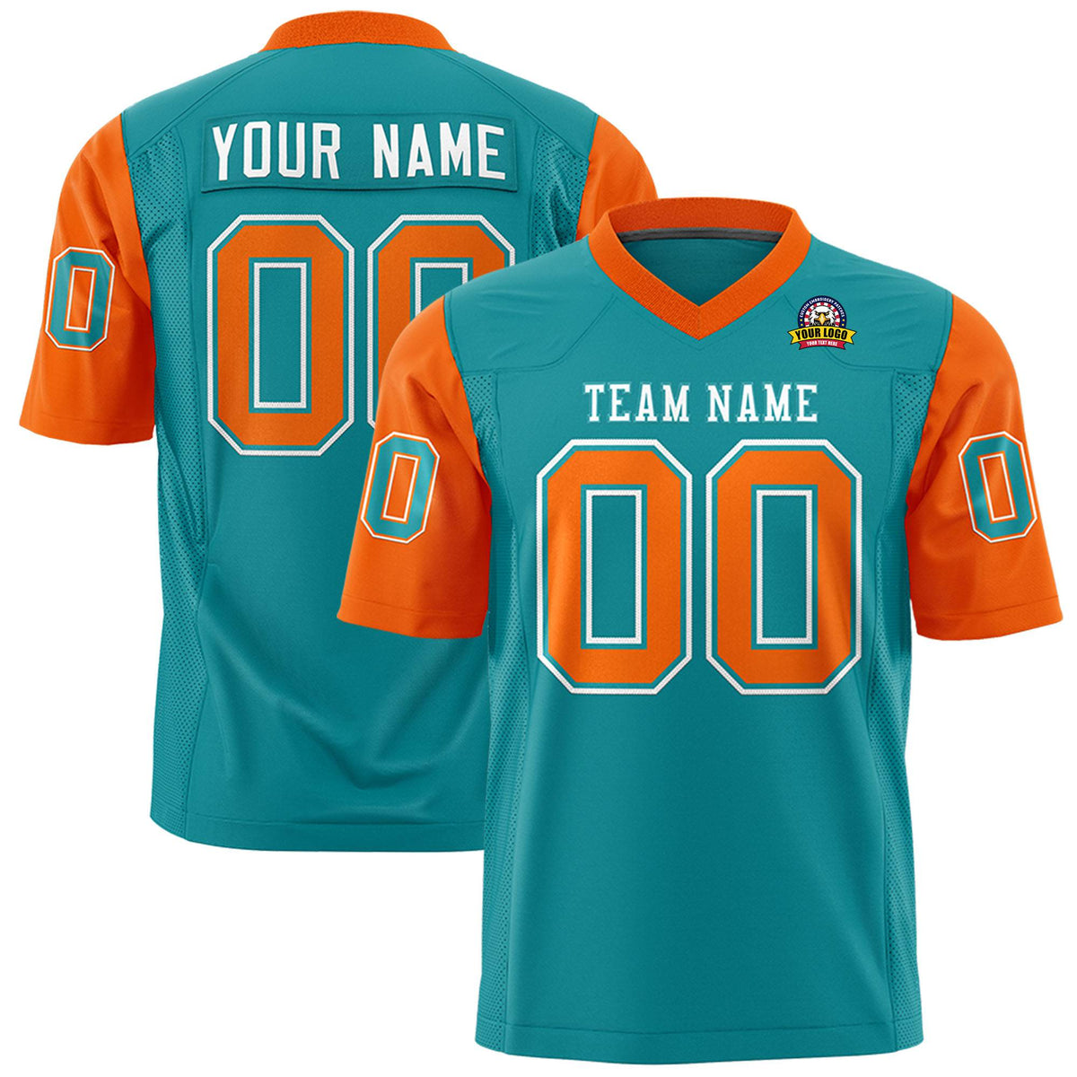 Custom Aqua Orange Mesh Authentic Football Jersey