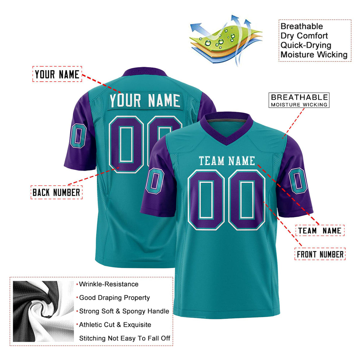 Custom Aqua Purple Mesh Authentic Football Jersey