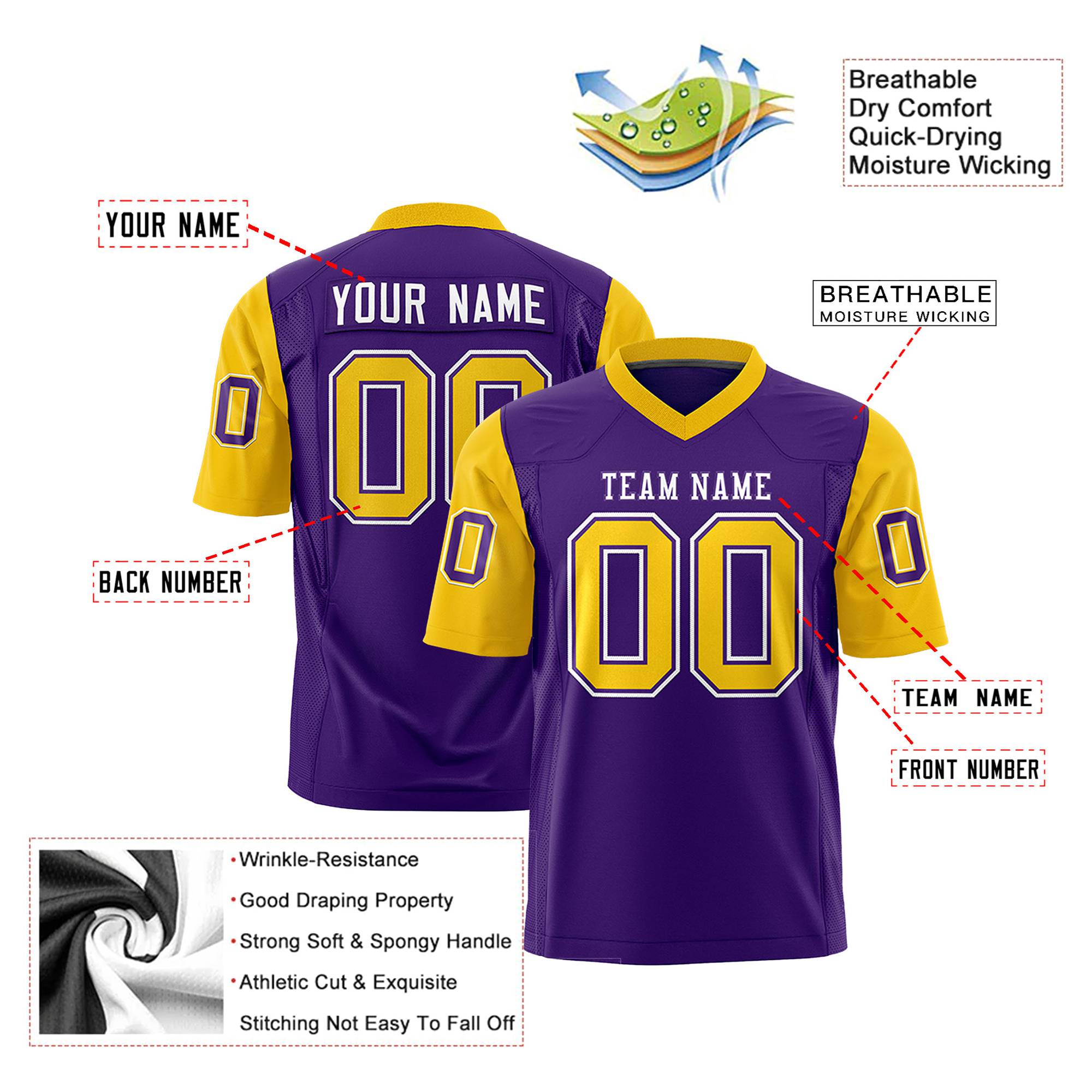 Custom Purple Gold Mesh Authentic Football Jersey