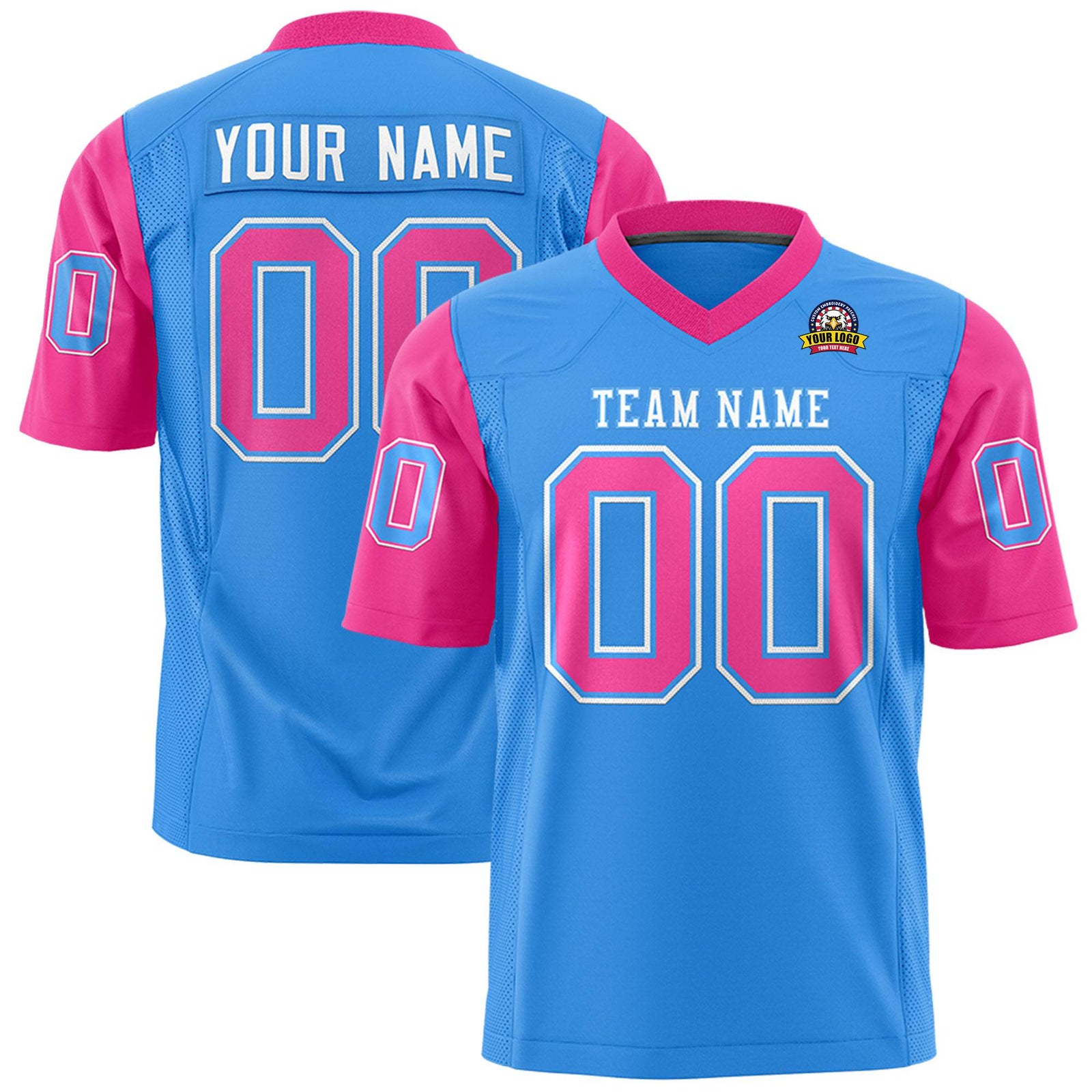 Custom Powder Blue-Pink Mesh Authentic Football Jersey