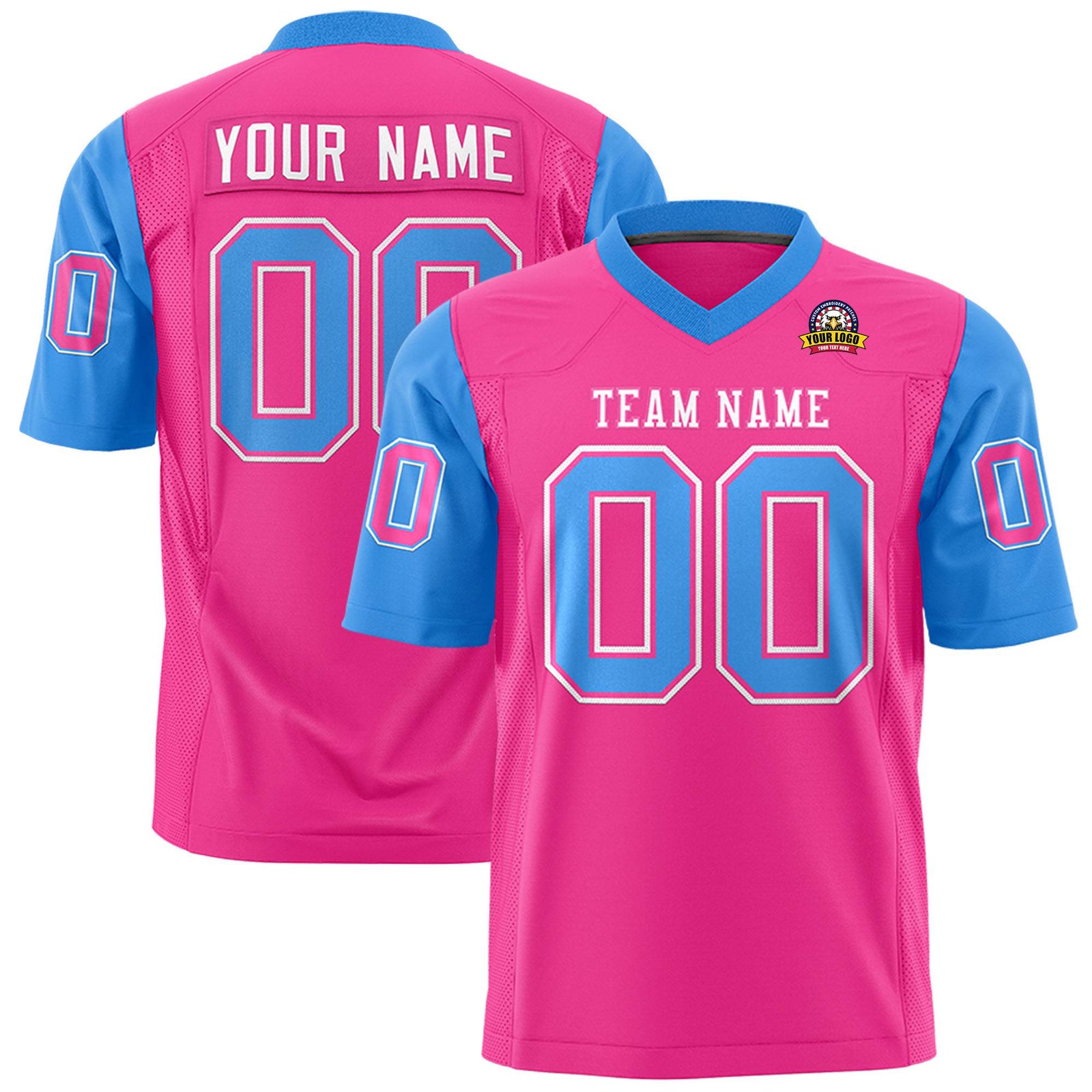 Custom Pink-Powder Blue Mesh Authentic Football Jersey