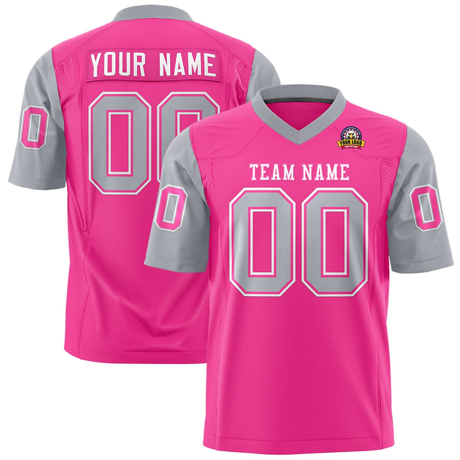 Custom Pink Gray Mesh Authentic Football Jersey