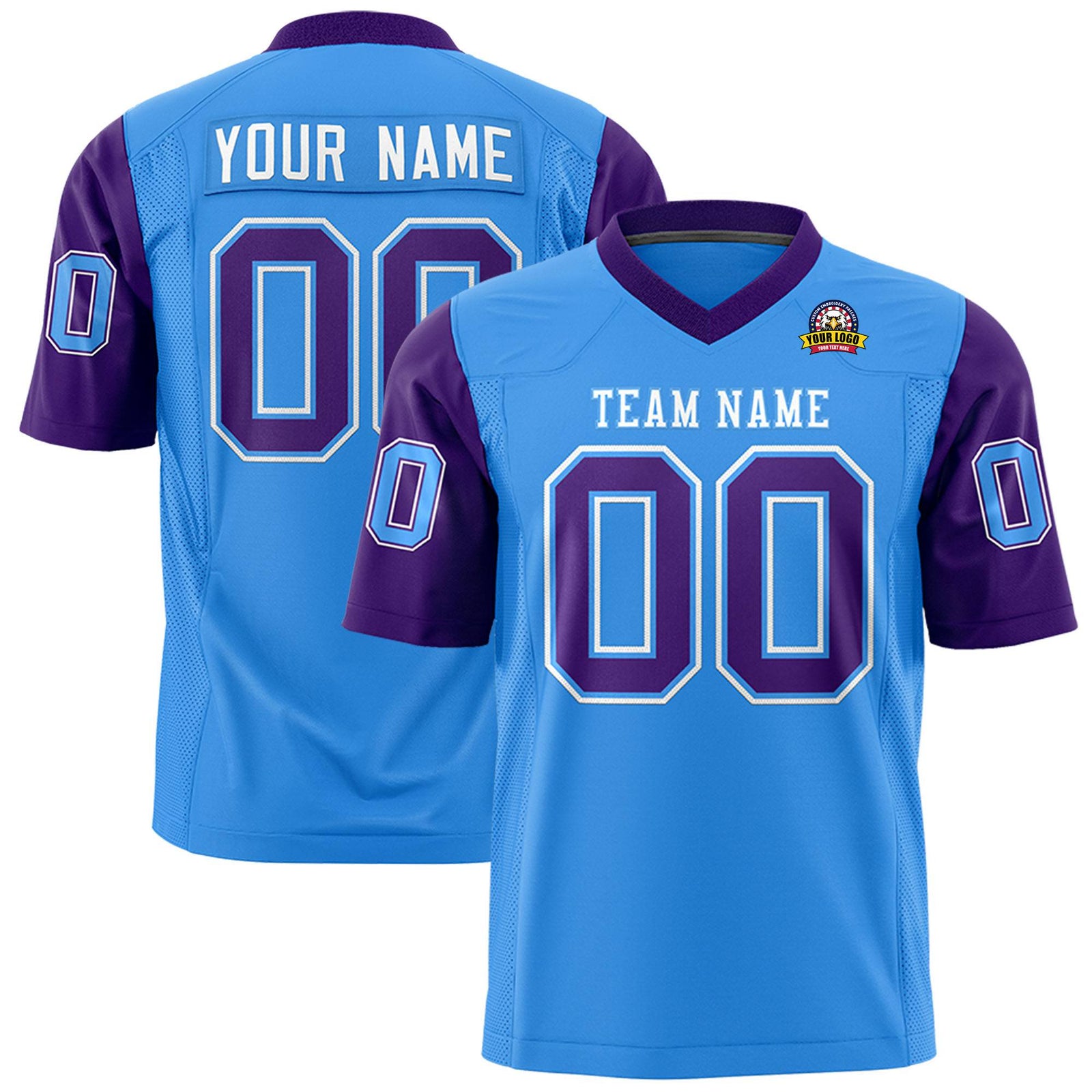 Custom Powder Blue-Purple Mesh Authentic Football Jersey