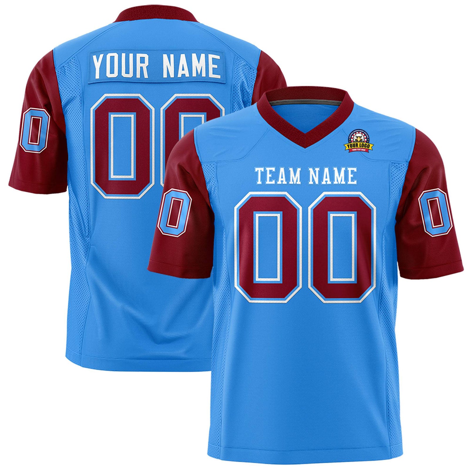 Custom Powder Blue-Crimson Mesh Authentic Football Jersey